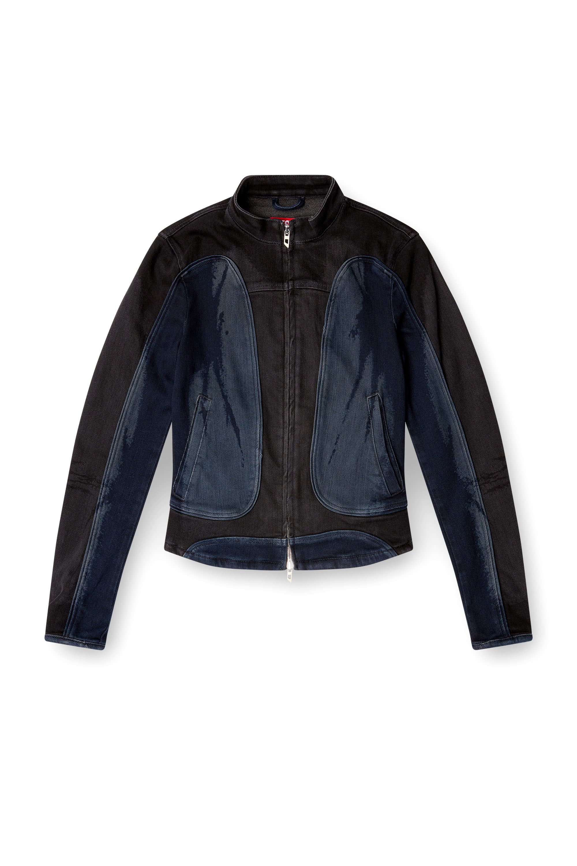Diesel - DE-MORNY-S, Female's Biker-style jacket in bicolour denim in Black/Blue - 2