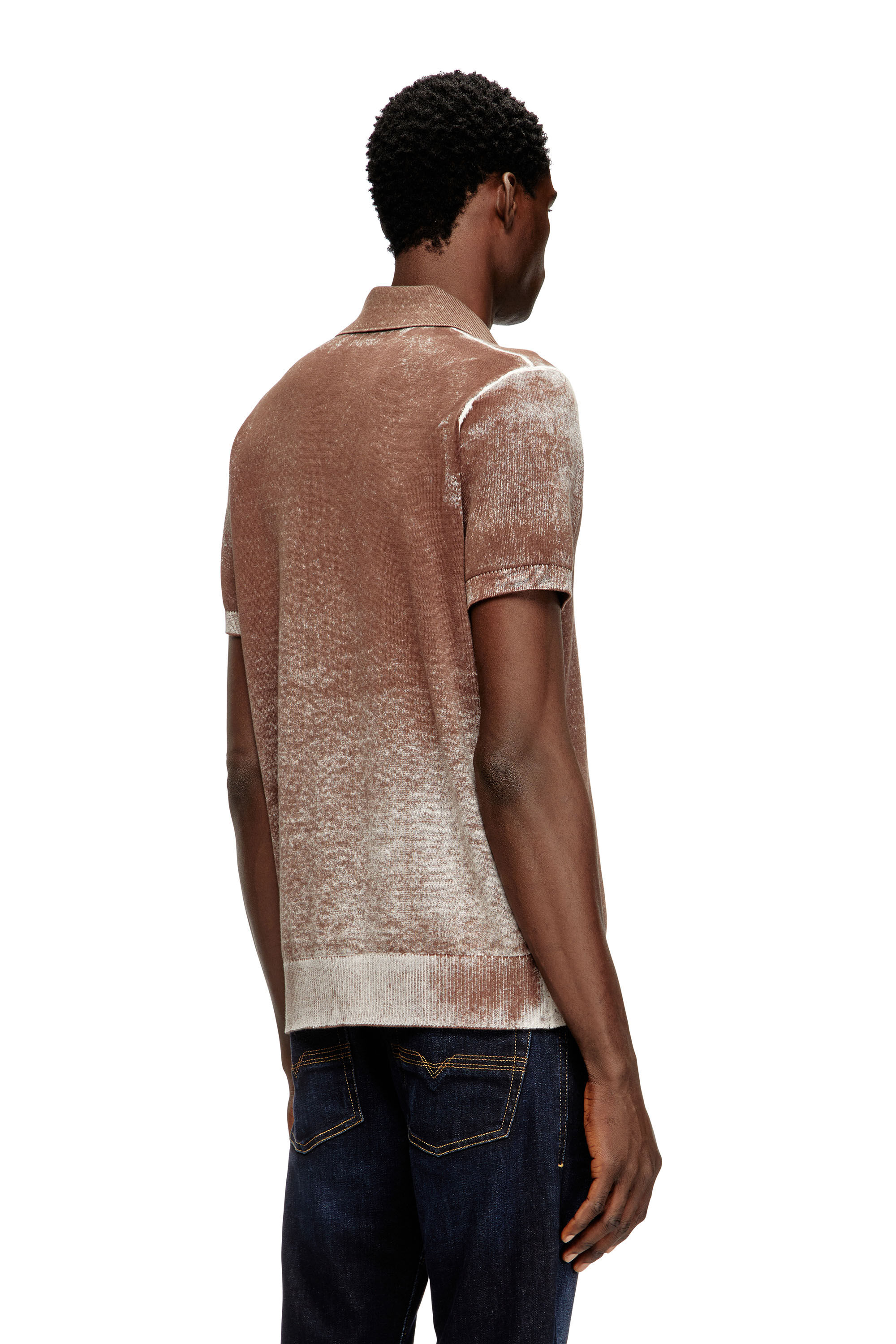 diesel ポロシャツ Men's Knit polo shirt with faded reverse print | Brown | Diesel