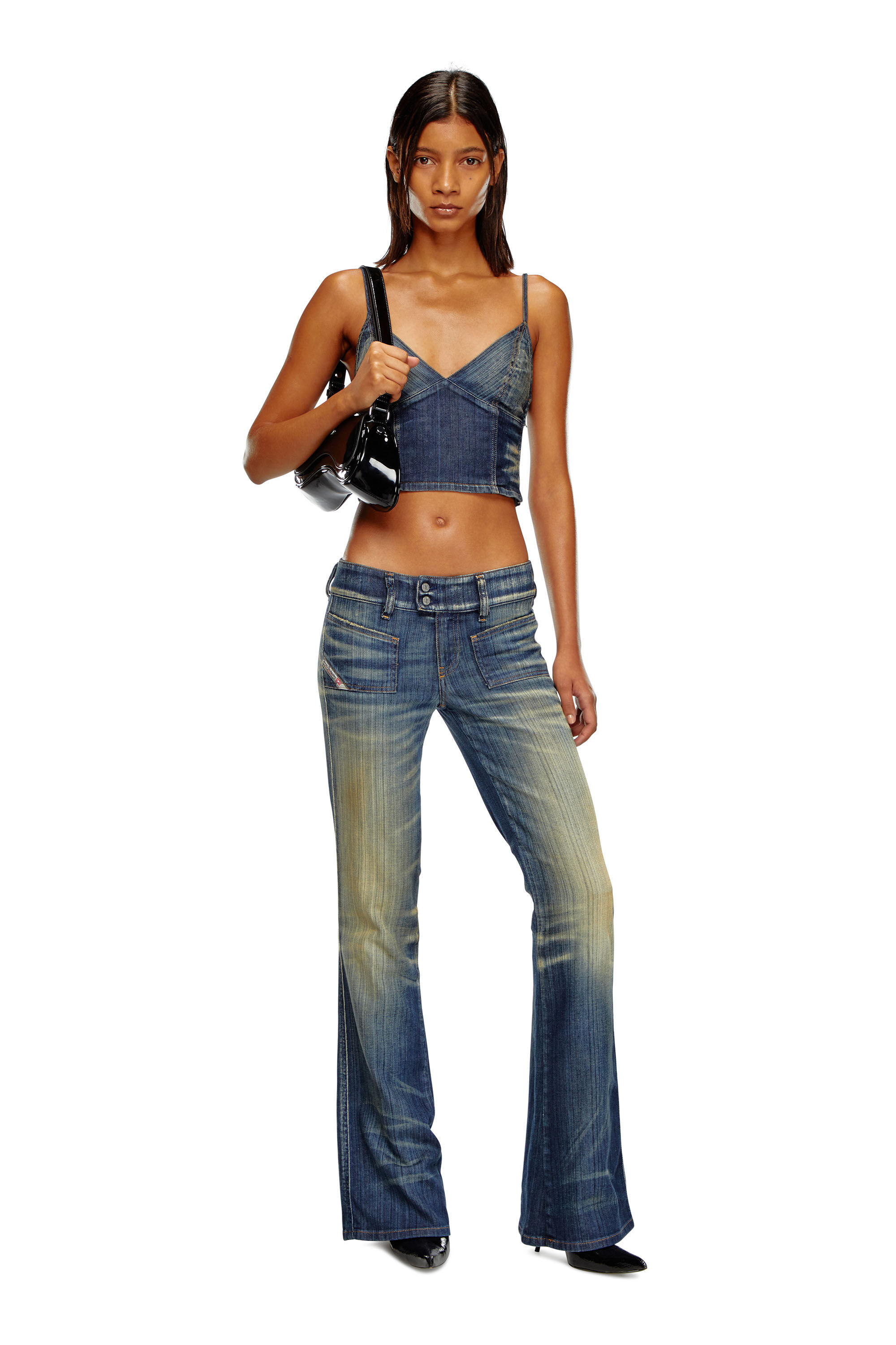 Diesel - DE-FULVY-TOP-D, Female's Cropped top in streaky denim in Dark Blue - 1
