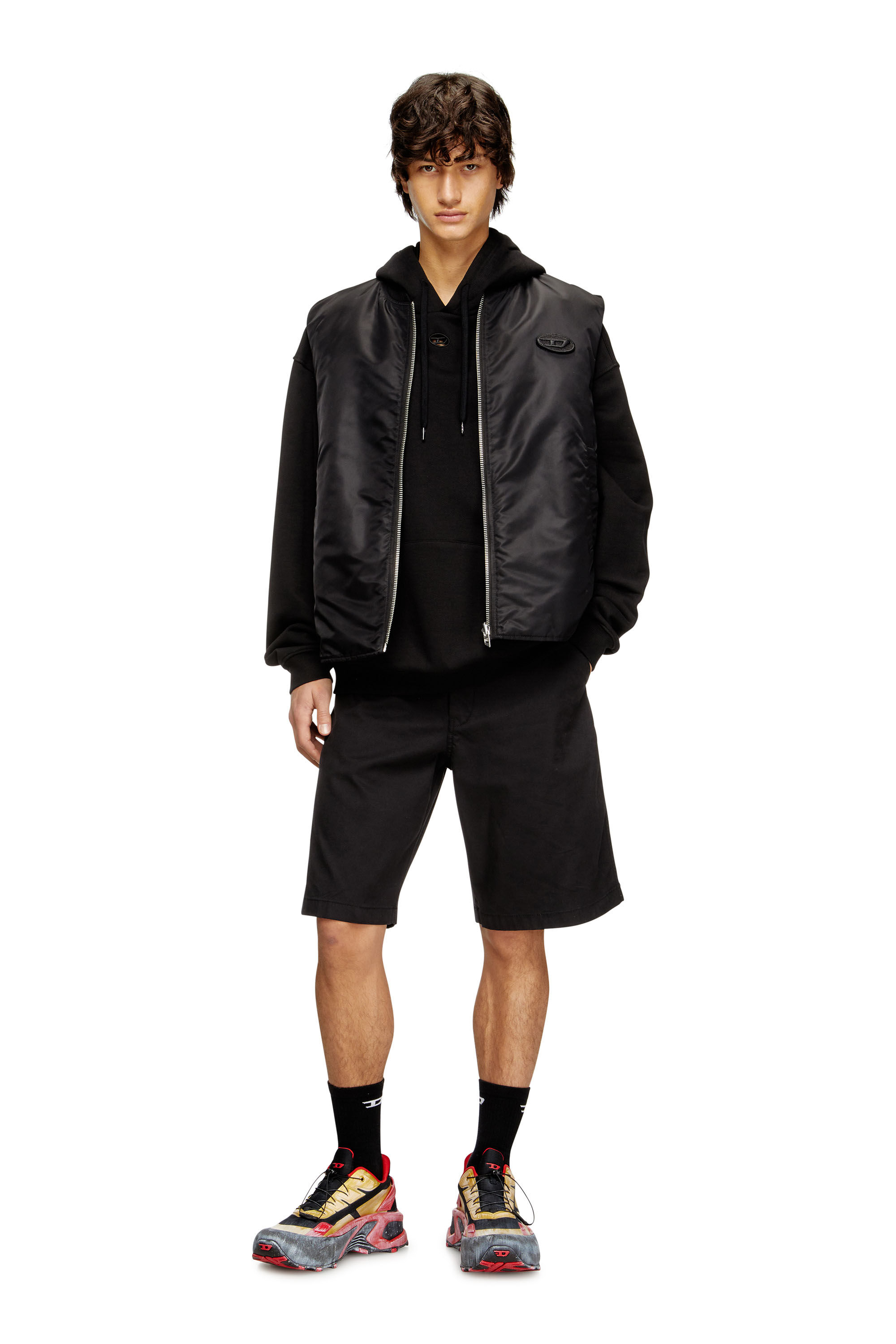 Men's Padded satin vest with Oval D embroidery | Black | Diesel