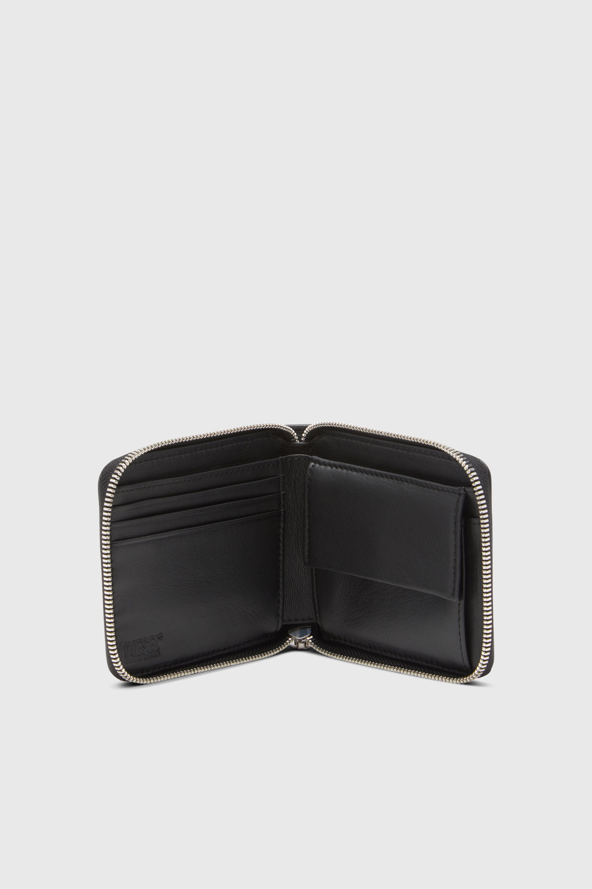 Diesel - DSL 3D- BI FOLD COIN ZIP XS, Cartera de cuero que se pliega por la mitad con logotipo en relieve Hombre in Negro - 3