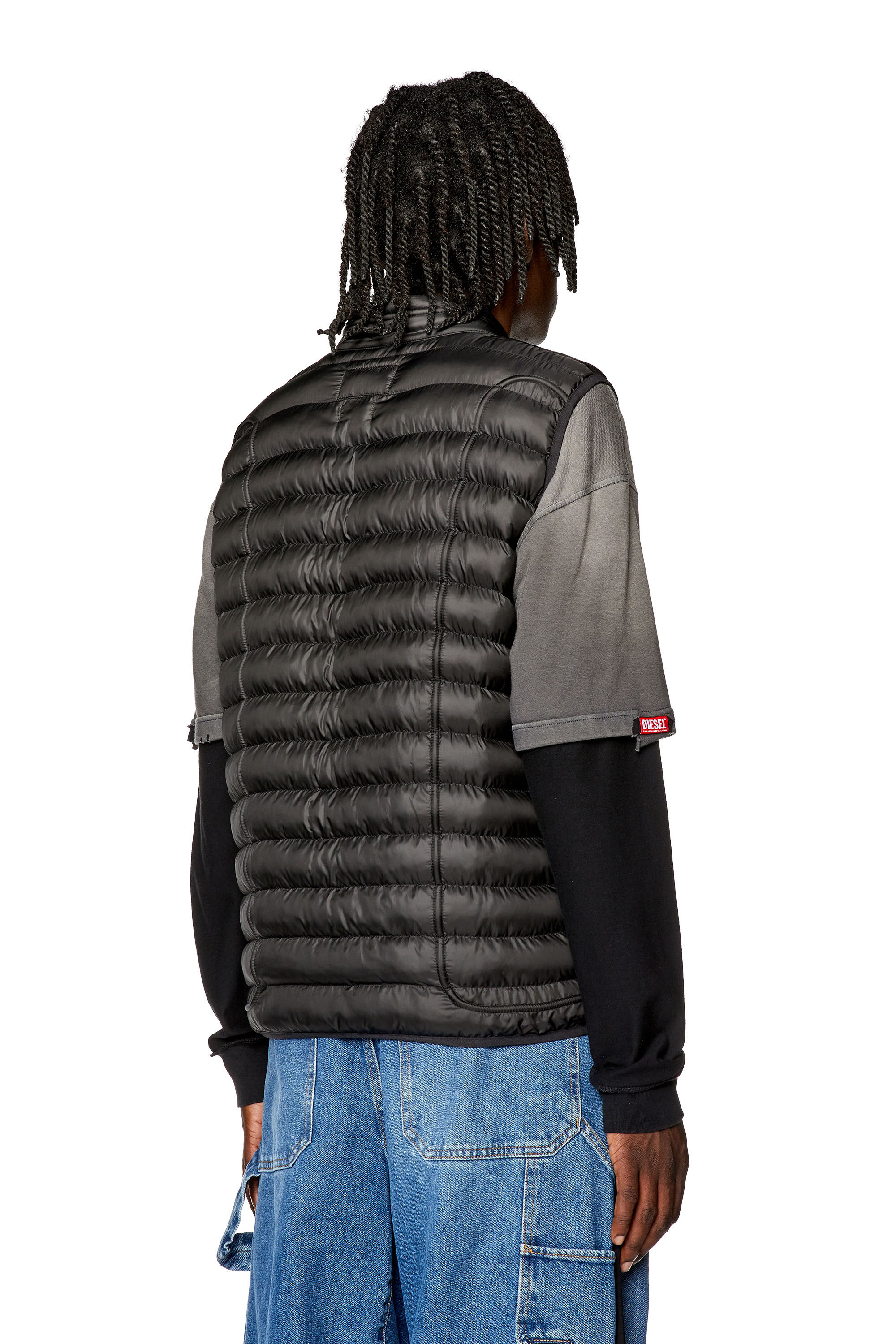 Diesel - W-HAWKYL-SL, Male's Padded nylon vest with piping in Black - 5
