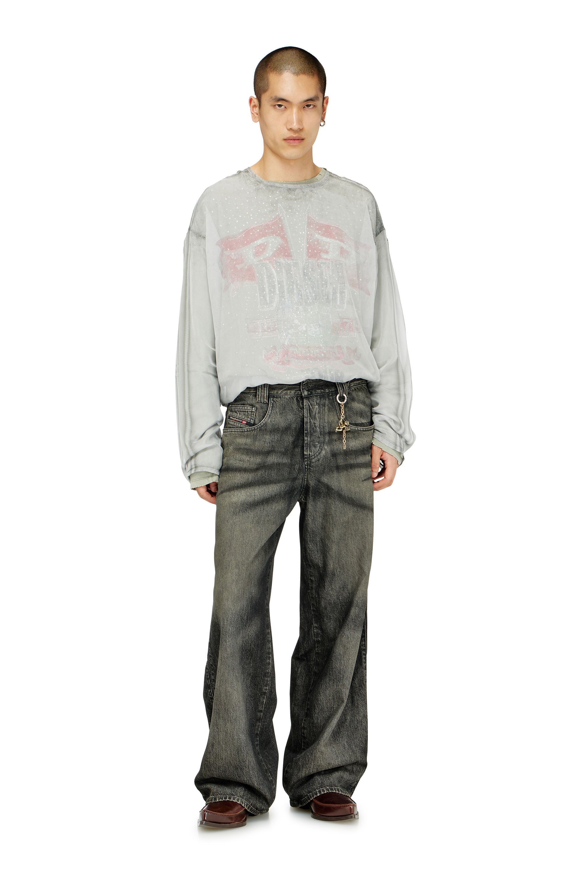 Diesel - T-DOUBLEX-LS, Male's Sheer chiffon top with concert graphics in null - 1
