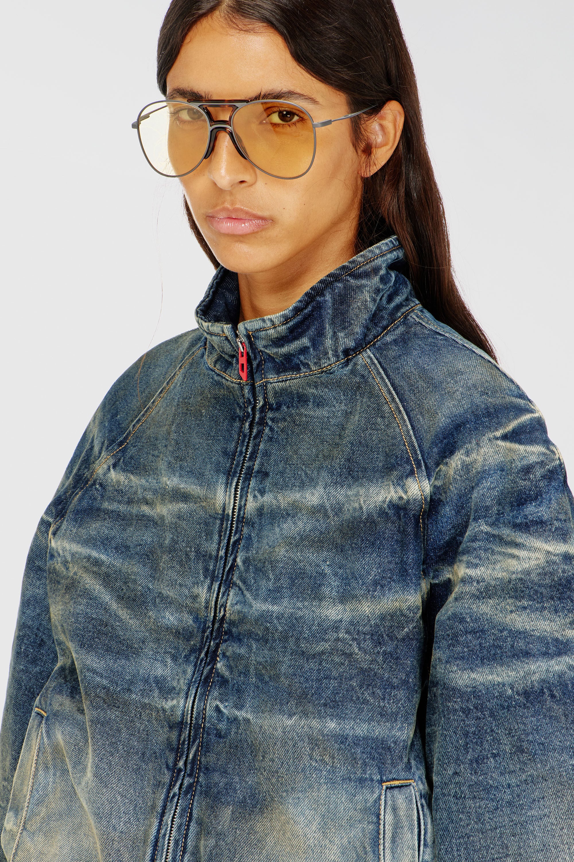 Diesel - DE-BARUS-FSJ1, Female's Padded jacket in dirty-effect creased denim in Medium Blue - 4