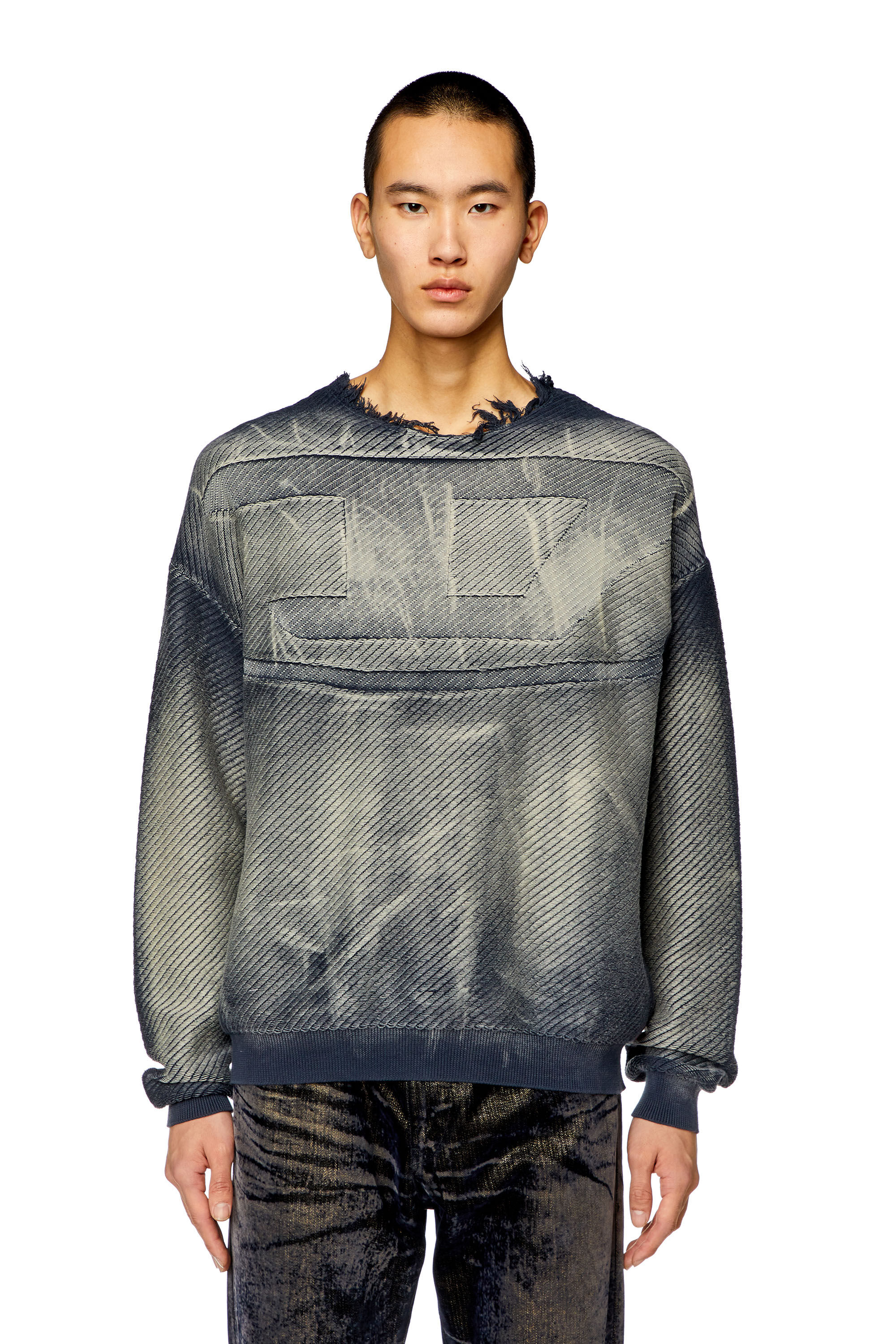 Diesel - K-KLEVER, Male's Frayed denim-effect jumper in Dark Blue - 6