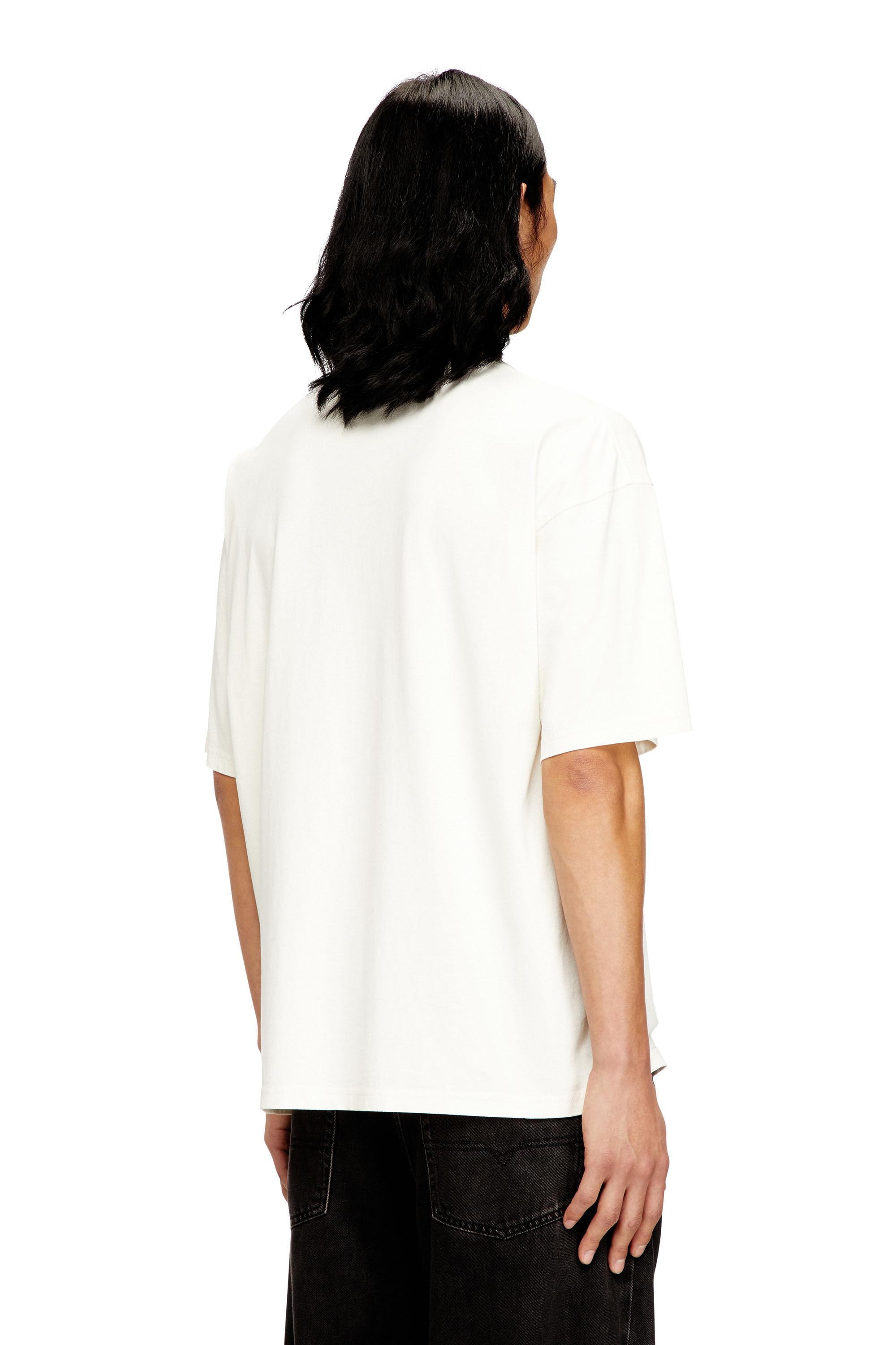 Men's T-shirt with distressed flocked logo | White | Diesel