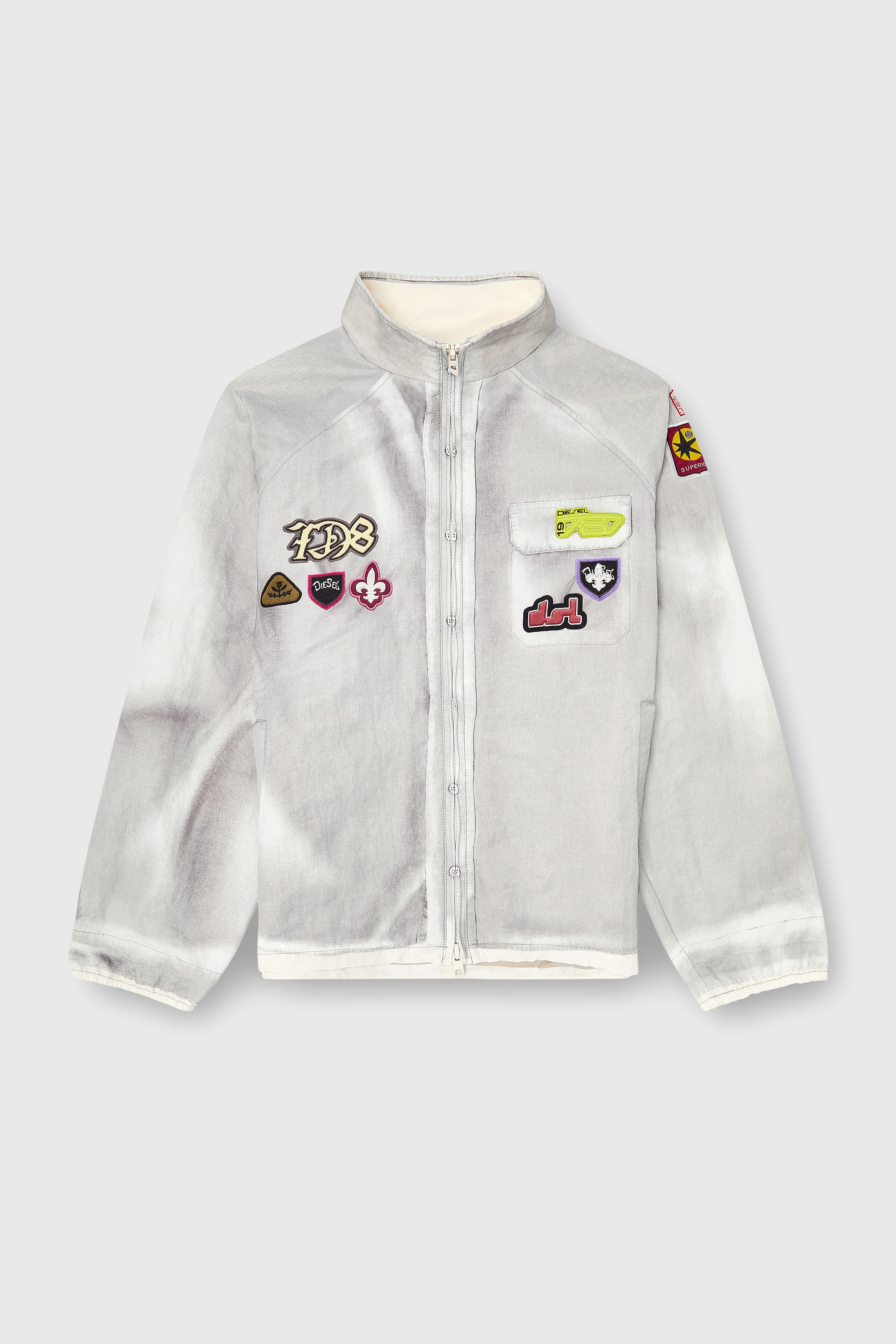 Men's Windbreaker with trompe l'oeil patches | Grey | Diesel US