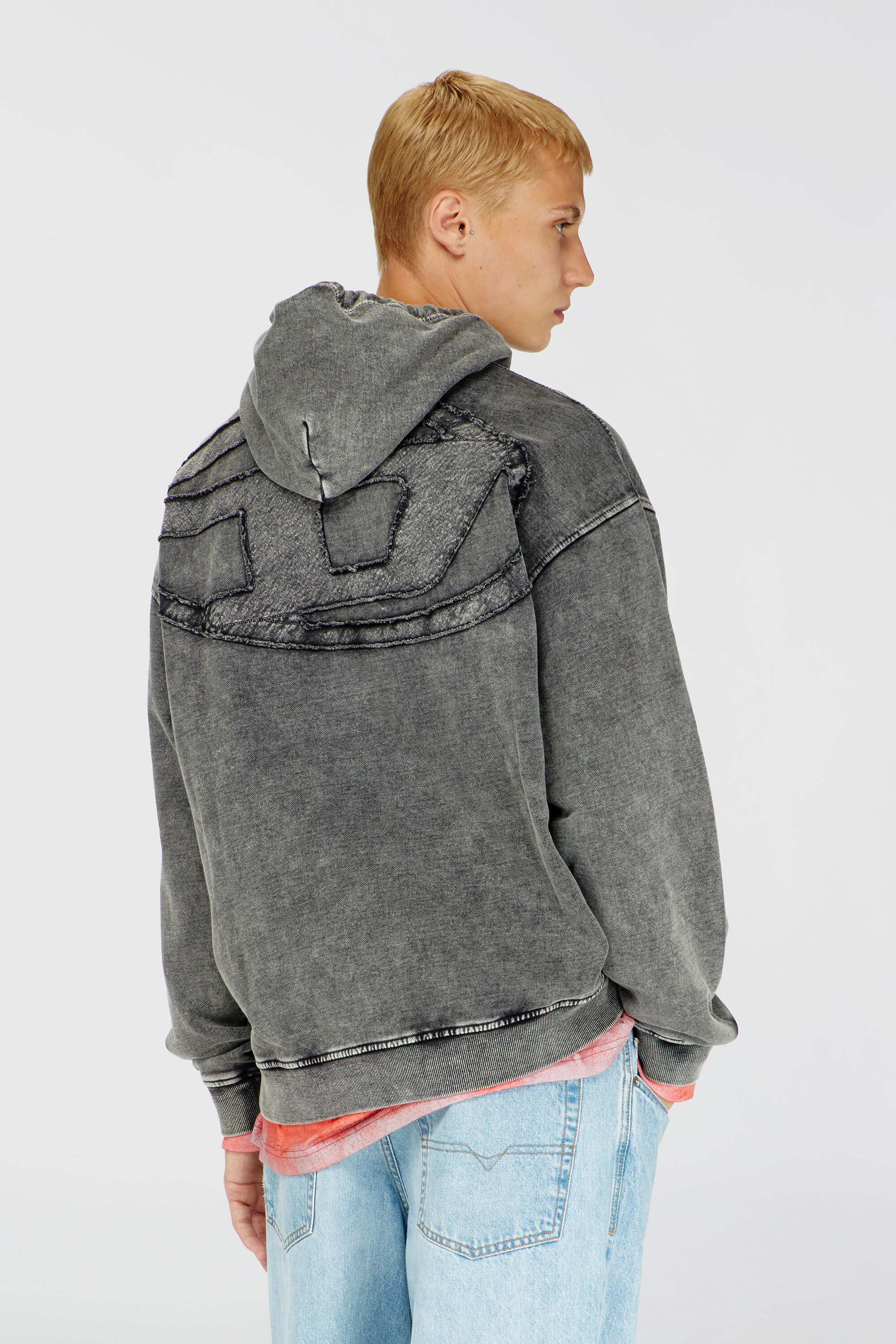 Men's Hoodie with raw-cut back patch | Grey | Diesel US