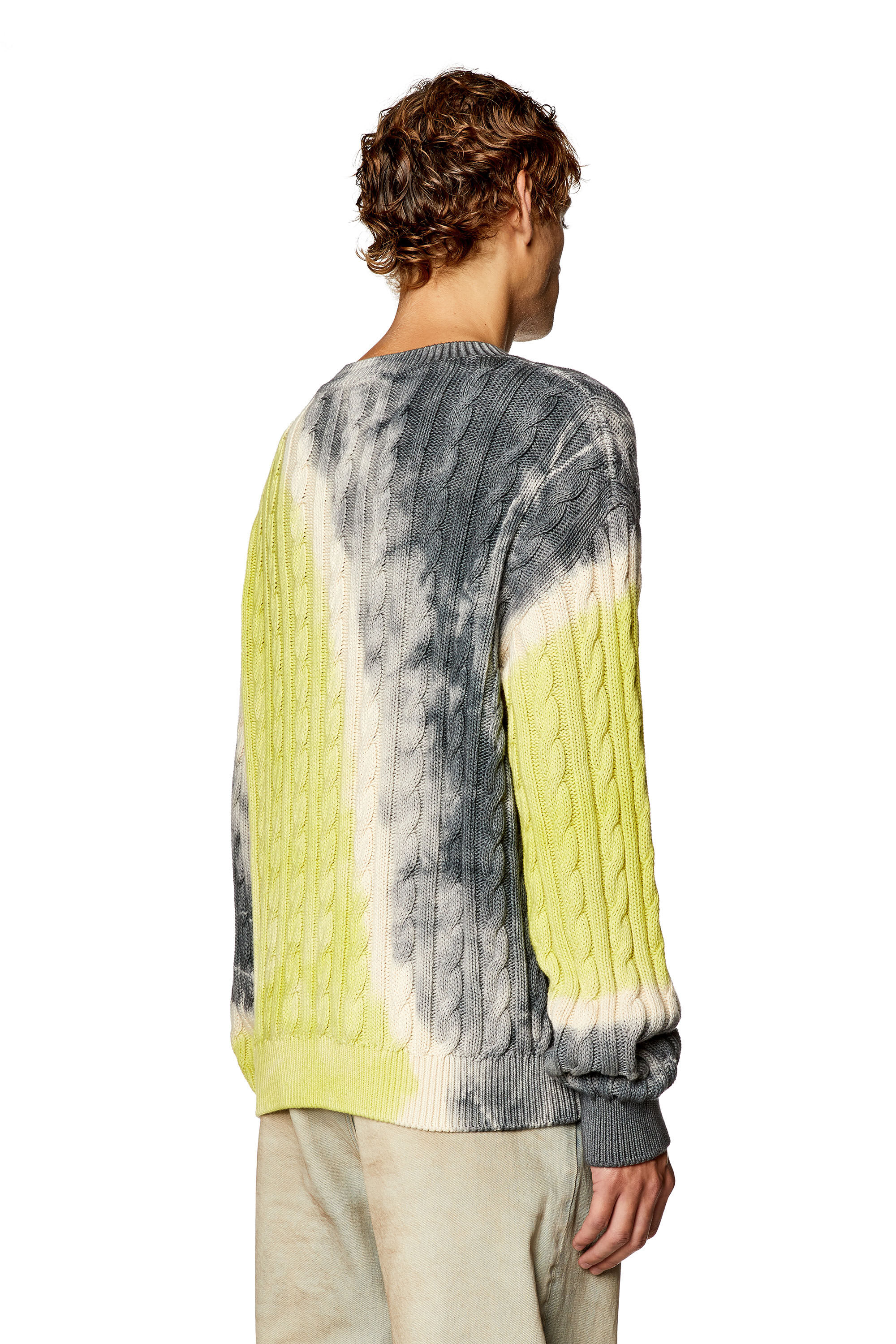 Diesel - K-JANCI, Male's Tie-dye jumper in cable-knit cotton in Grey/Green - 4