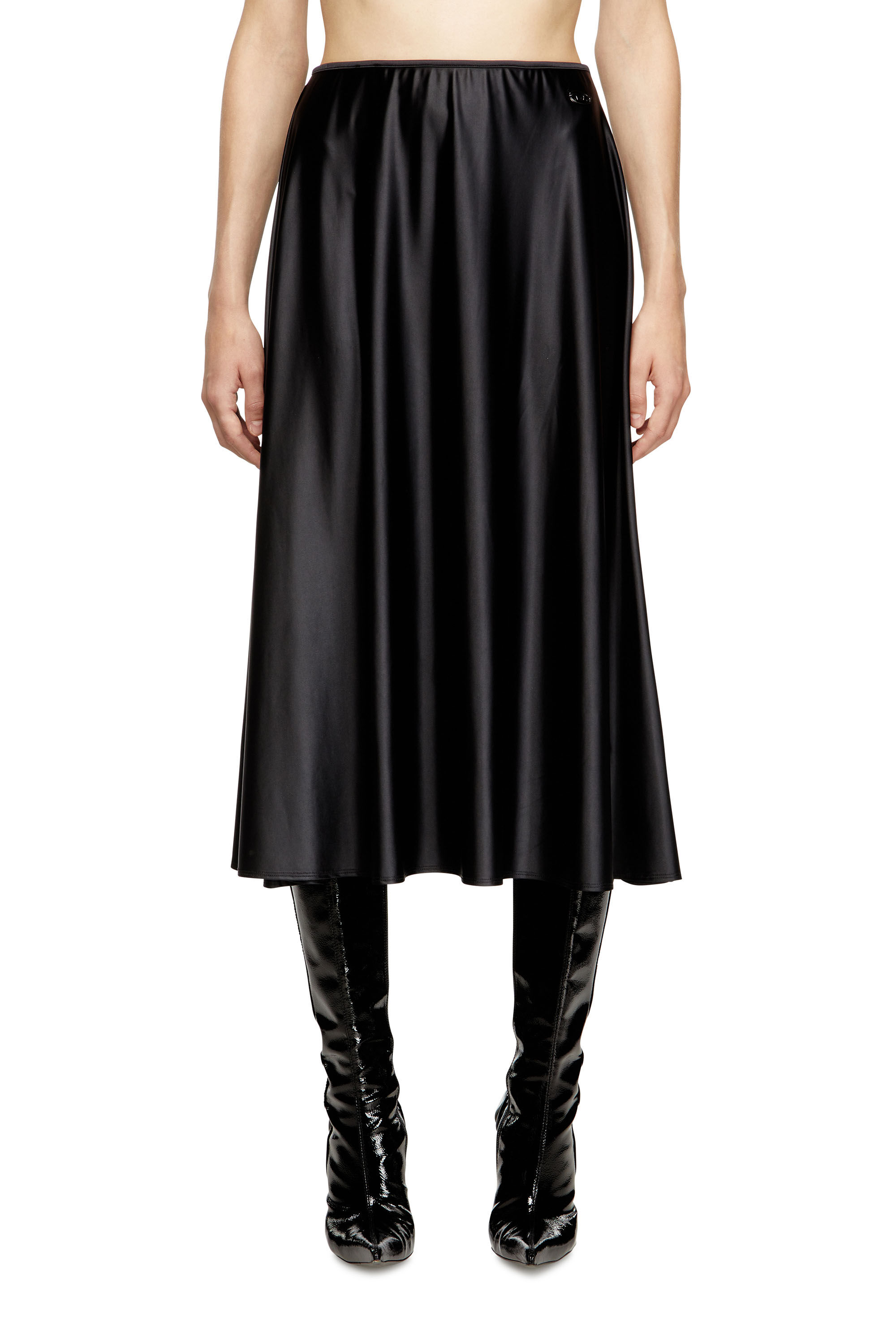 Diesel - O-MORI, Female's Midi skirt in flared nylon in Black - 3