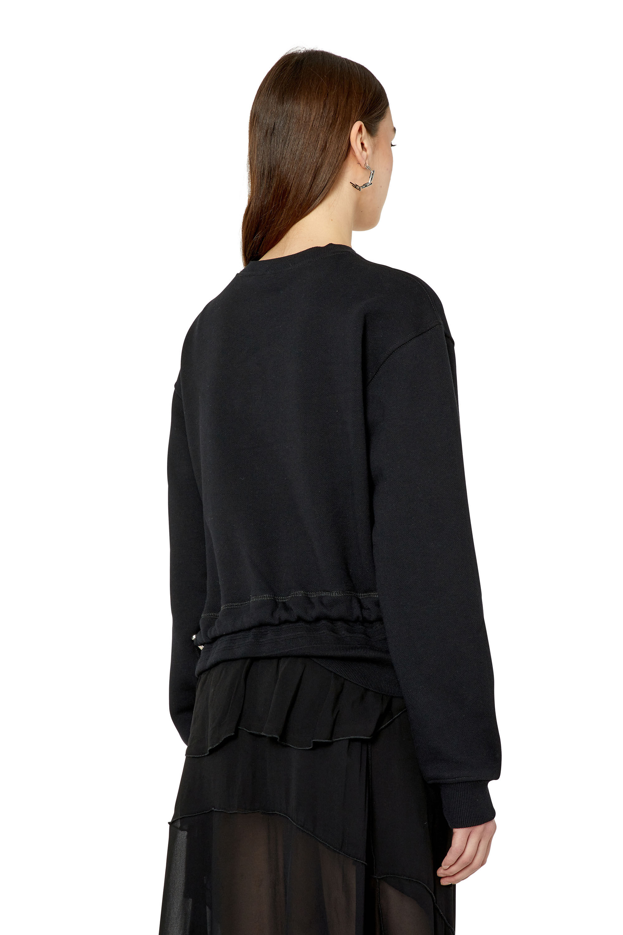 Diesel - F-ROLLIES, Sweat-shirt avec ourlet superposé à cordon de serrage Femme in Noir - 4