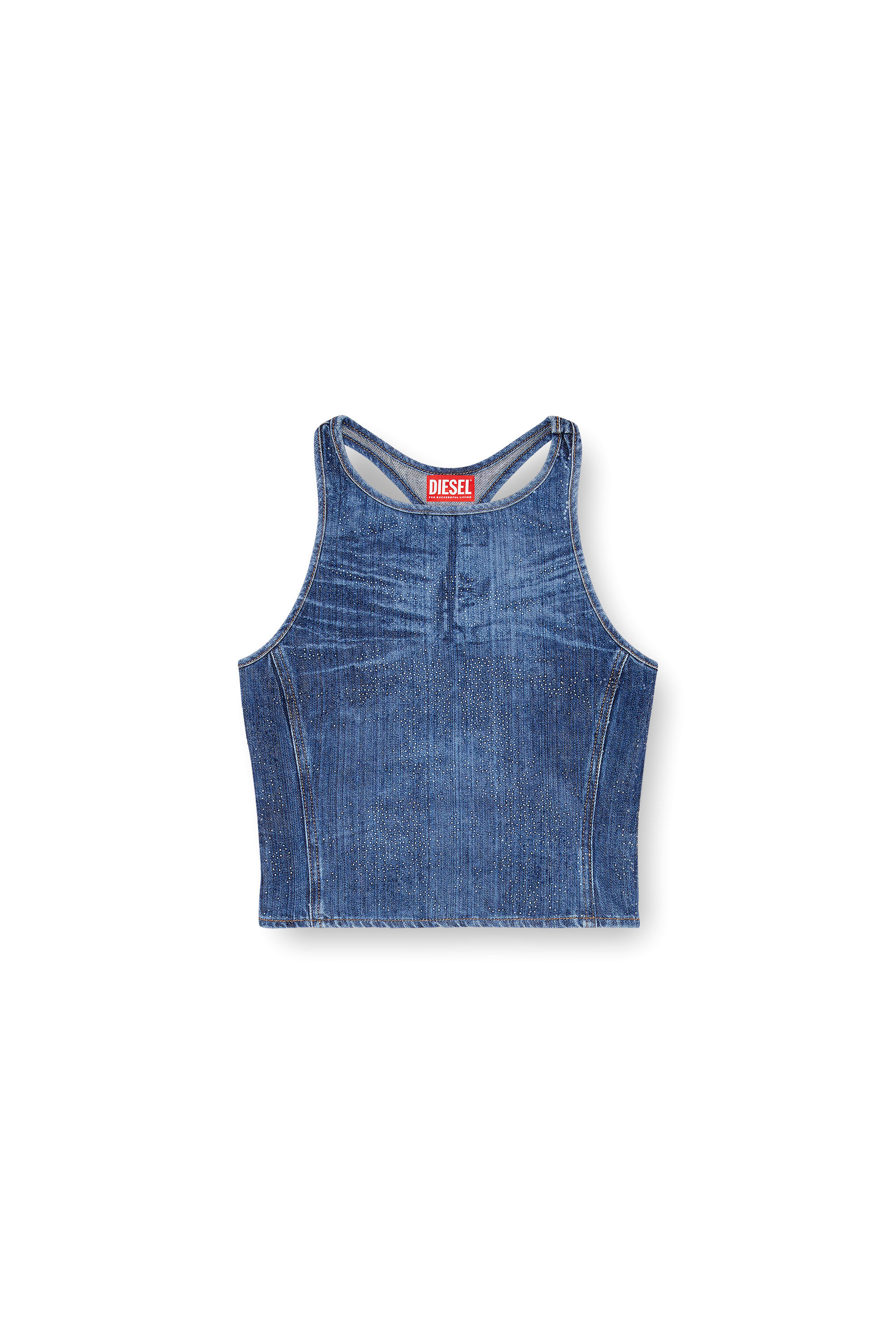 Diesel - DE-PLAQUE-S, Female's Racerback top in rhinestone denim in Medium Blue - 2