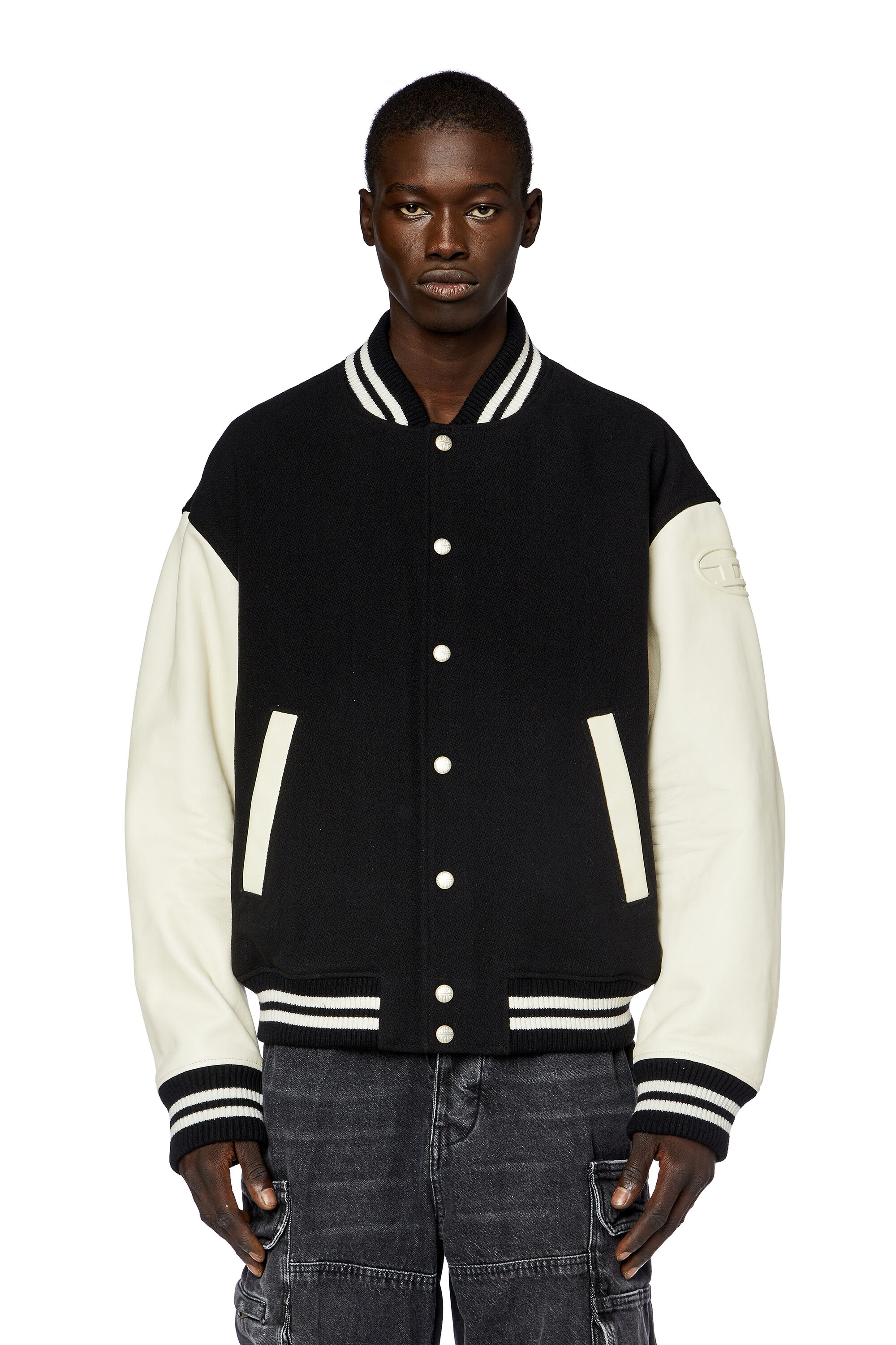 Diesel - L-FRANZ, Bomber en cuir et en laine Homme in Polychrome - 6