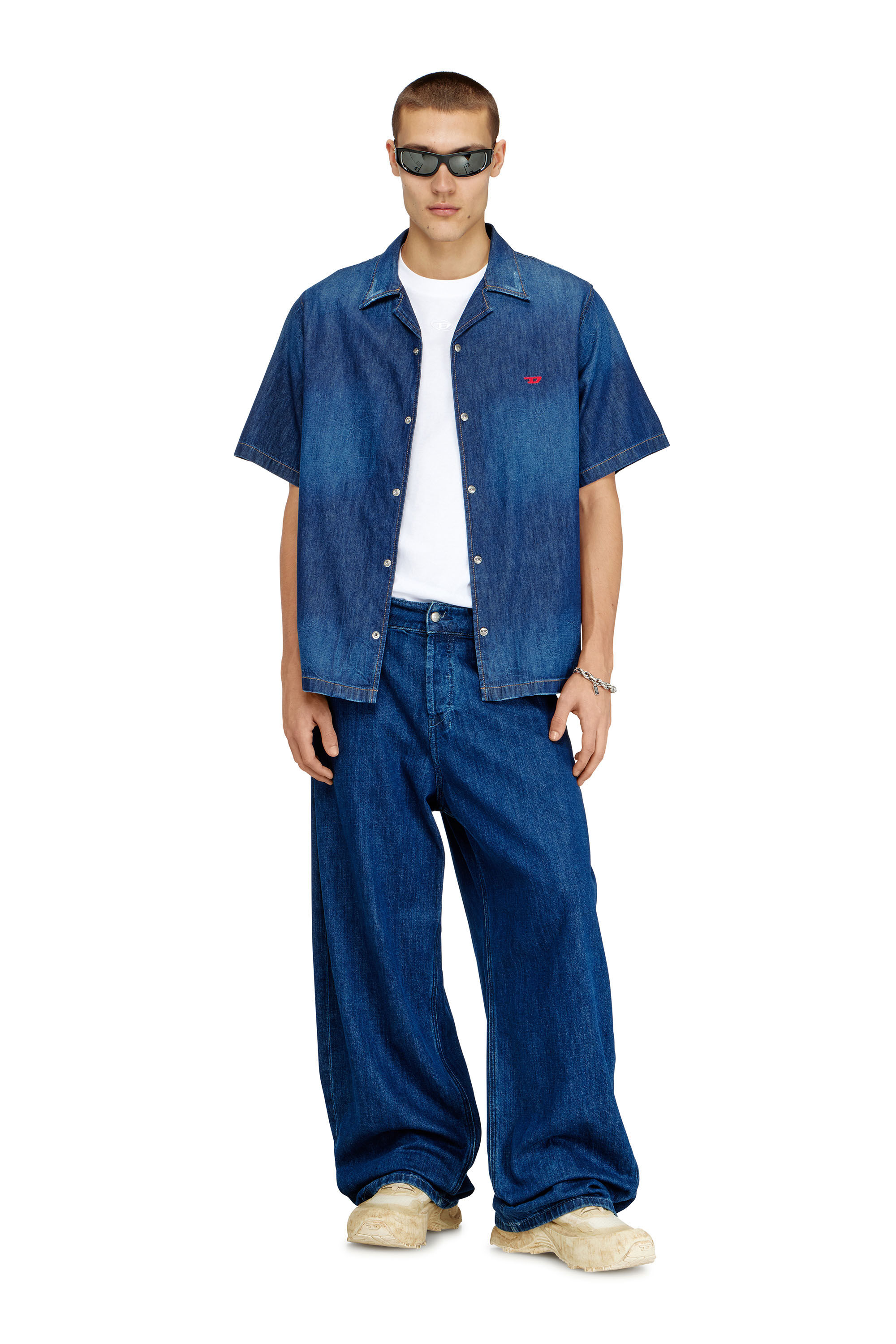 Men's Denim short-sleeve shirt | Blue | Diesel