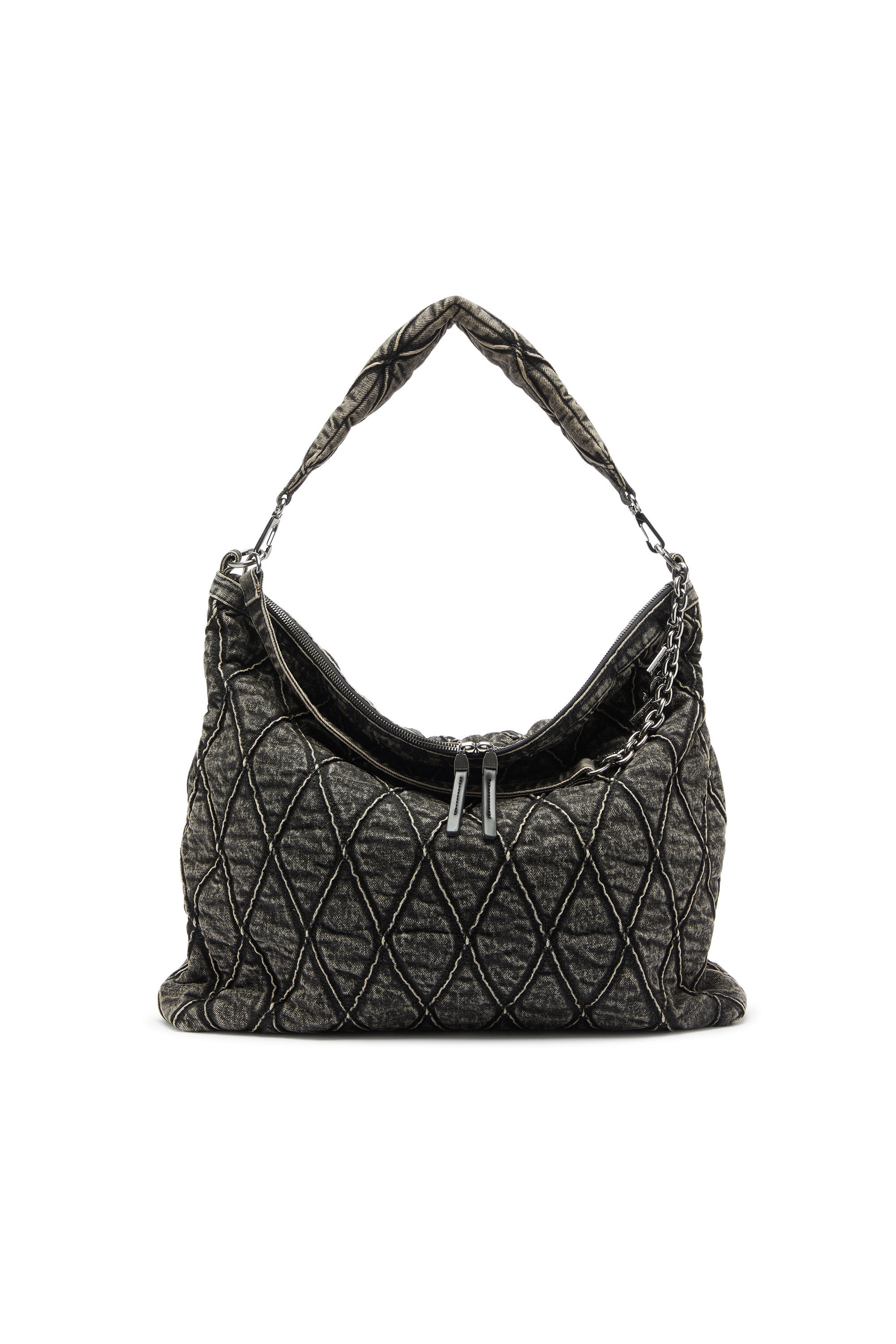 Diesel - CHARM-D HOBO, Woman's Charm-D - Hobo bag in acid-wash quilted denim in Dark grey - 1