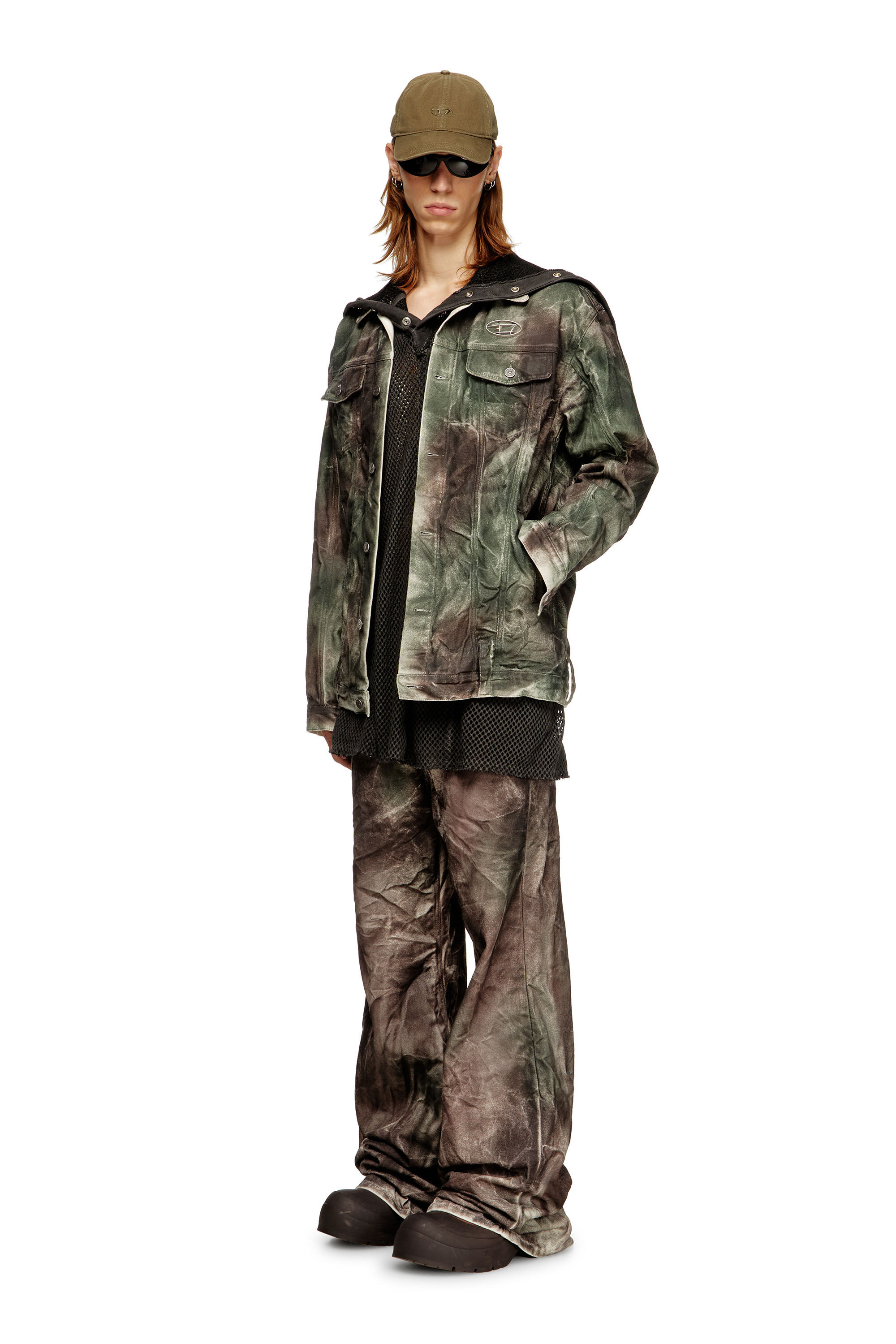 Women's Trucker jacket in crinkled camo canvas | Multicolor | Diesel