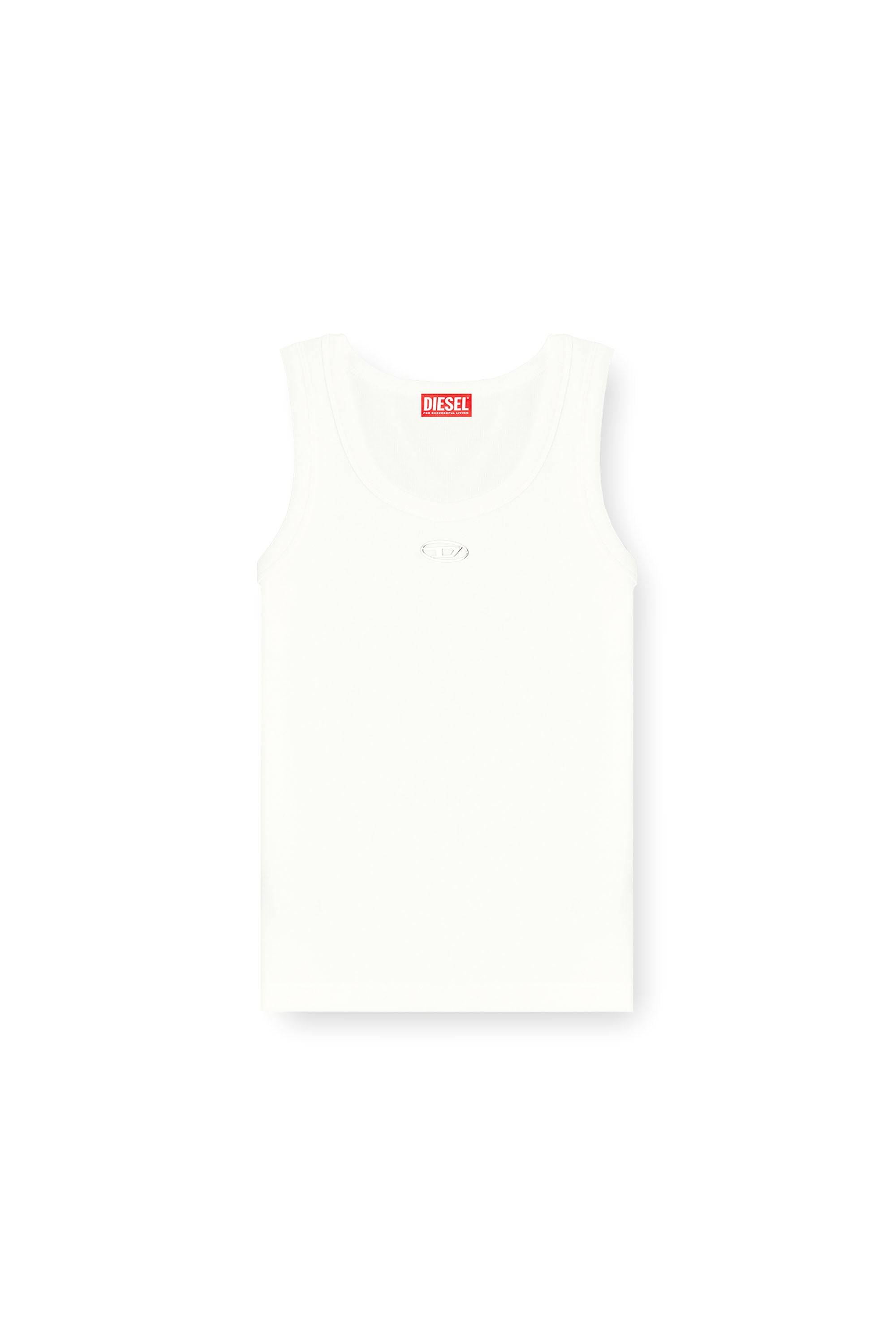 Diesel - T-ANKI-OD, Woman's Slim ribbed tank top with metallic Oval D in White - 2