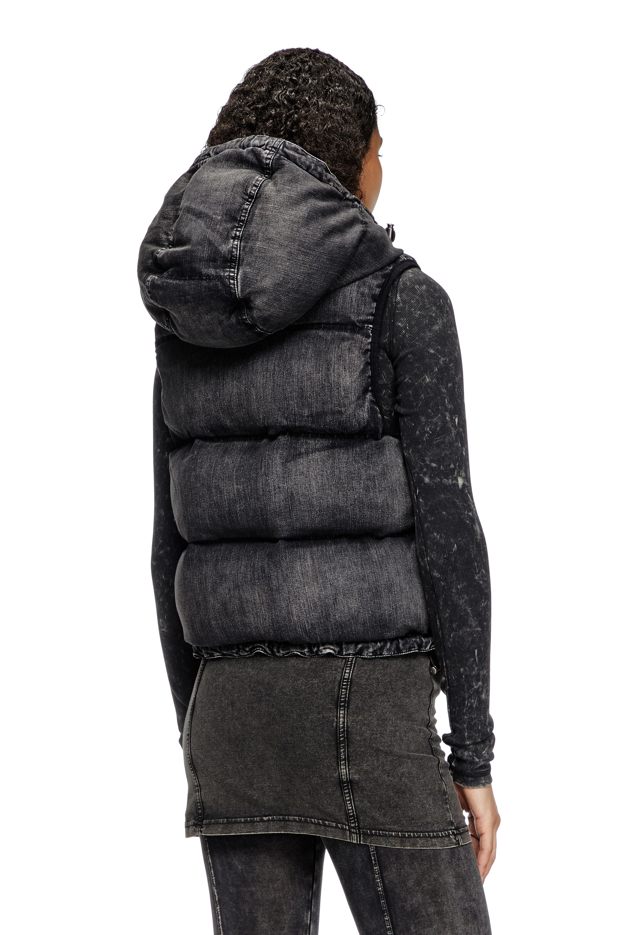 Women's Hooded puffer vest in faded denim | Black | Diesel
