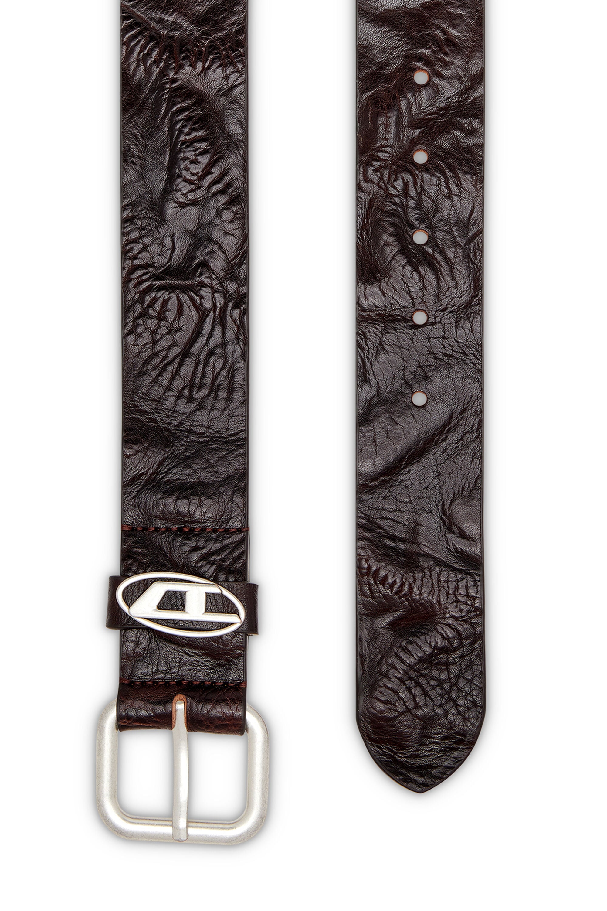 Women's 3.9cm logo-plaque wrinkled leather belt | Brown | Diesel