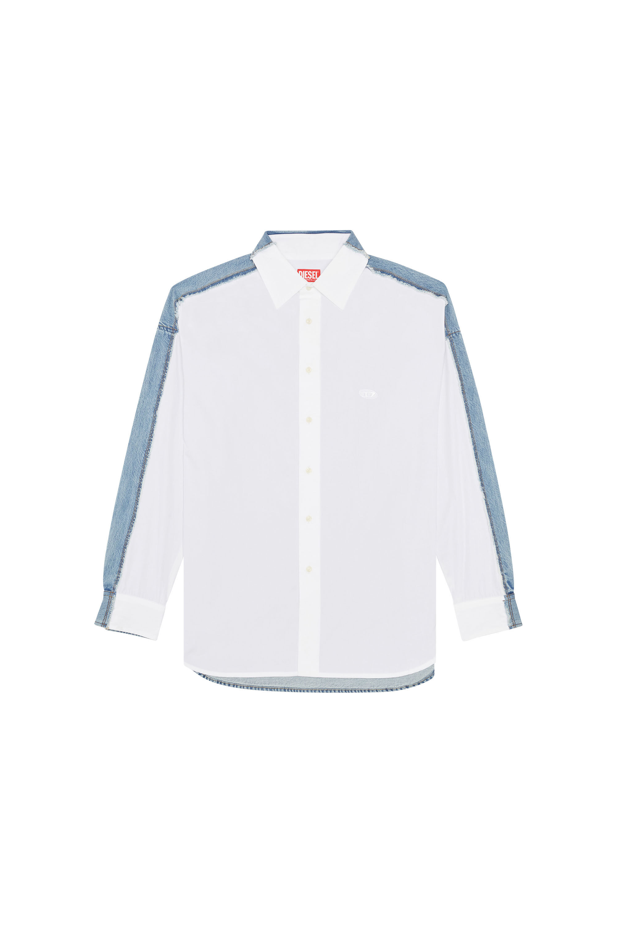 Diesel - S-WARH, Male's Shirt in poplin and raw-edge denim in White - 2