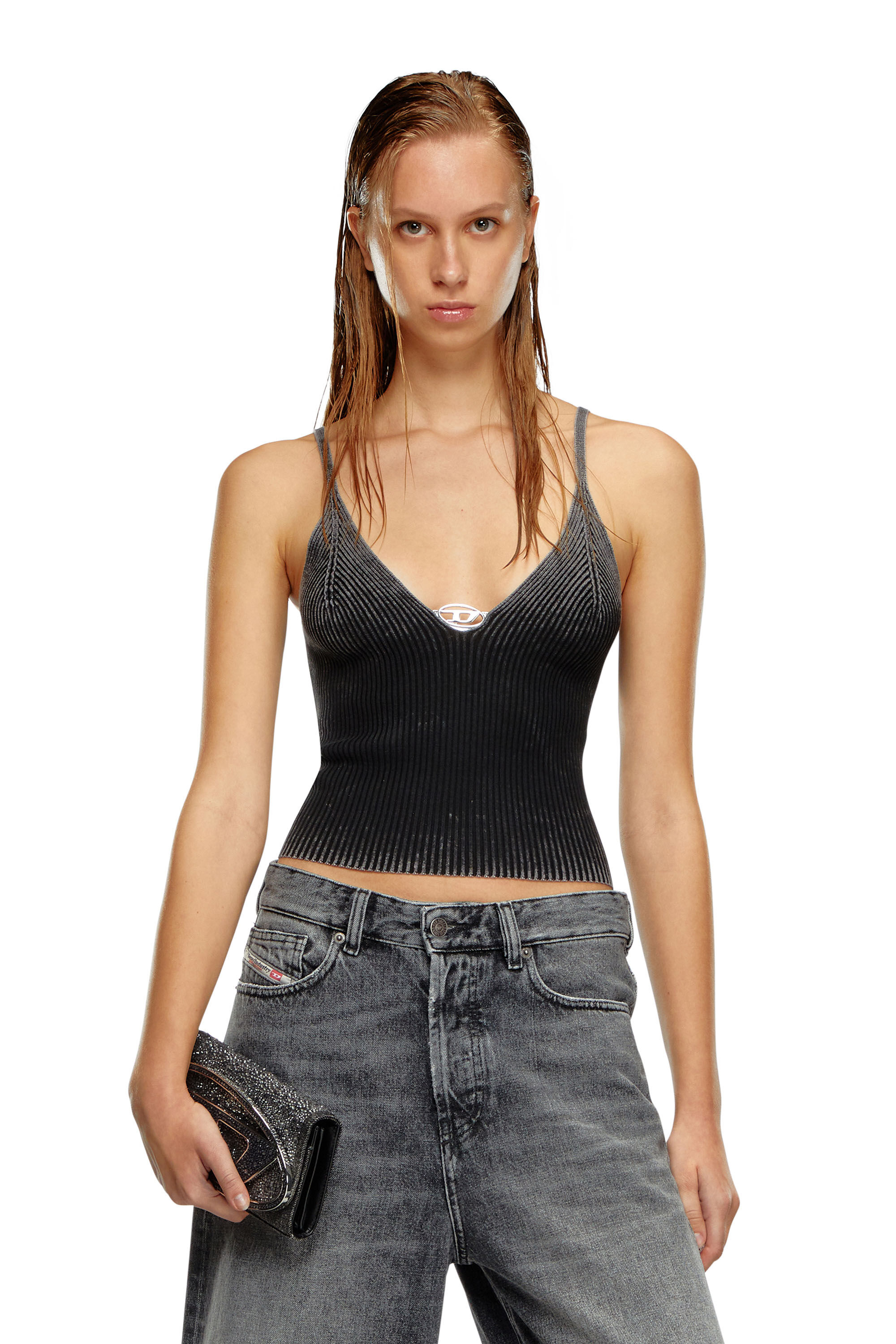 Diesel - M-LAILA, Female's Camisole in faded ribbed knit in Black - 3