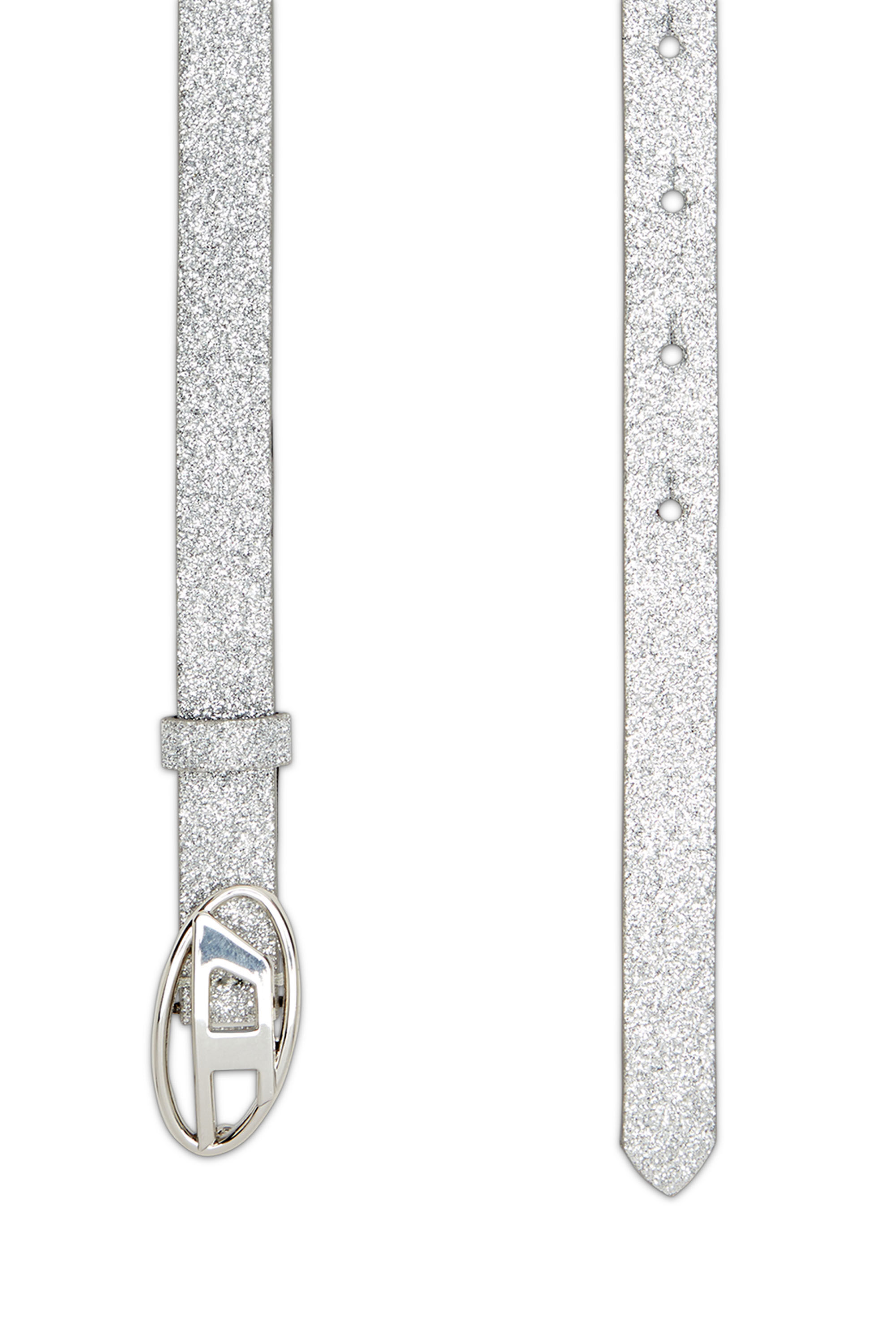 Diesel - B-1DR 15, Female's Slim glittery belt with Oval D buckle in Silver - 2