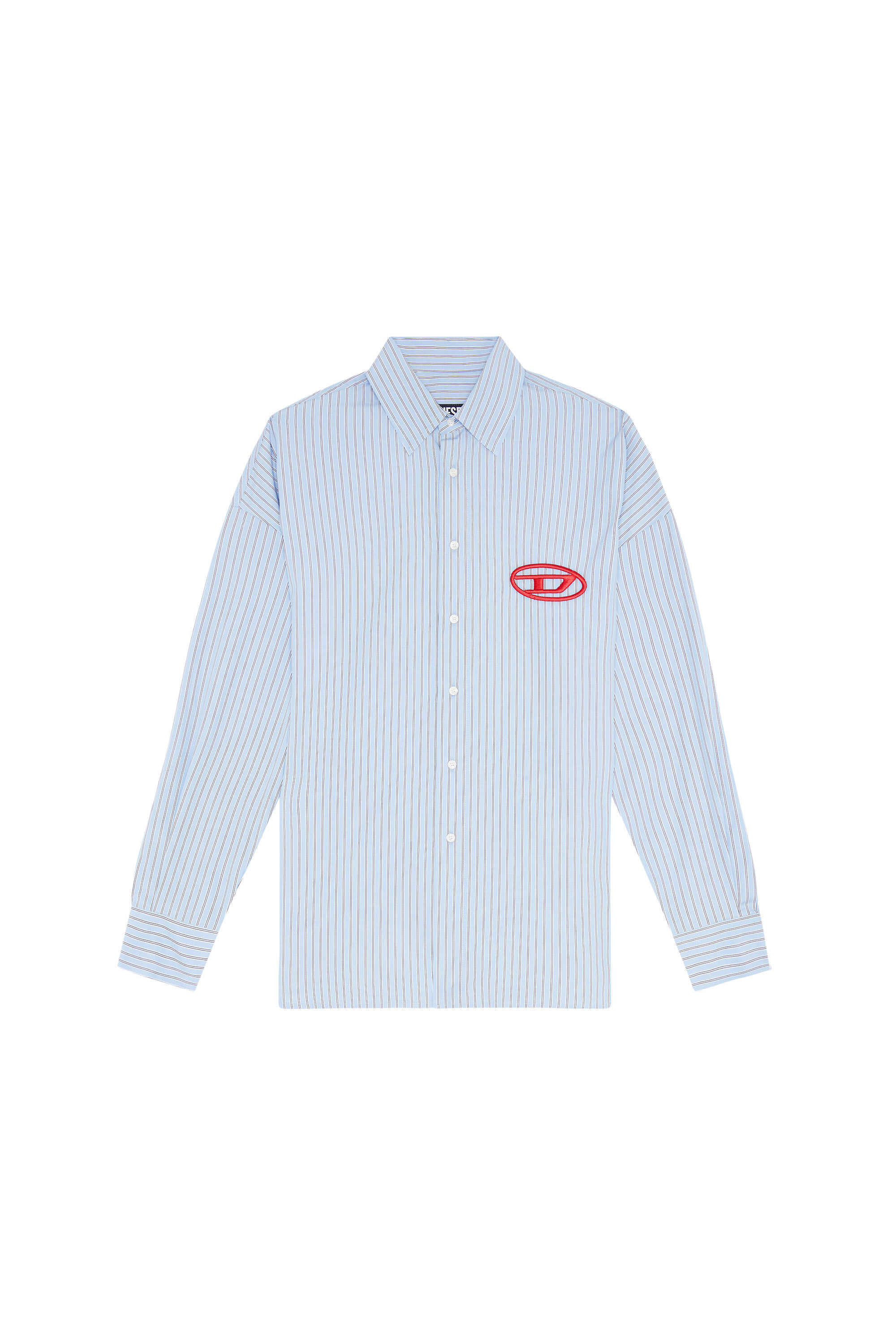 Diesel - S-DOUBLY-STRIPE-NW, Male's Striped shirt with logo embroidery in Light Blue - 2