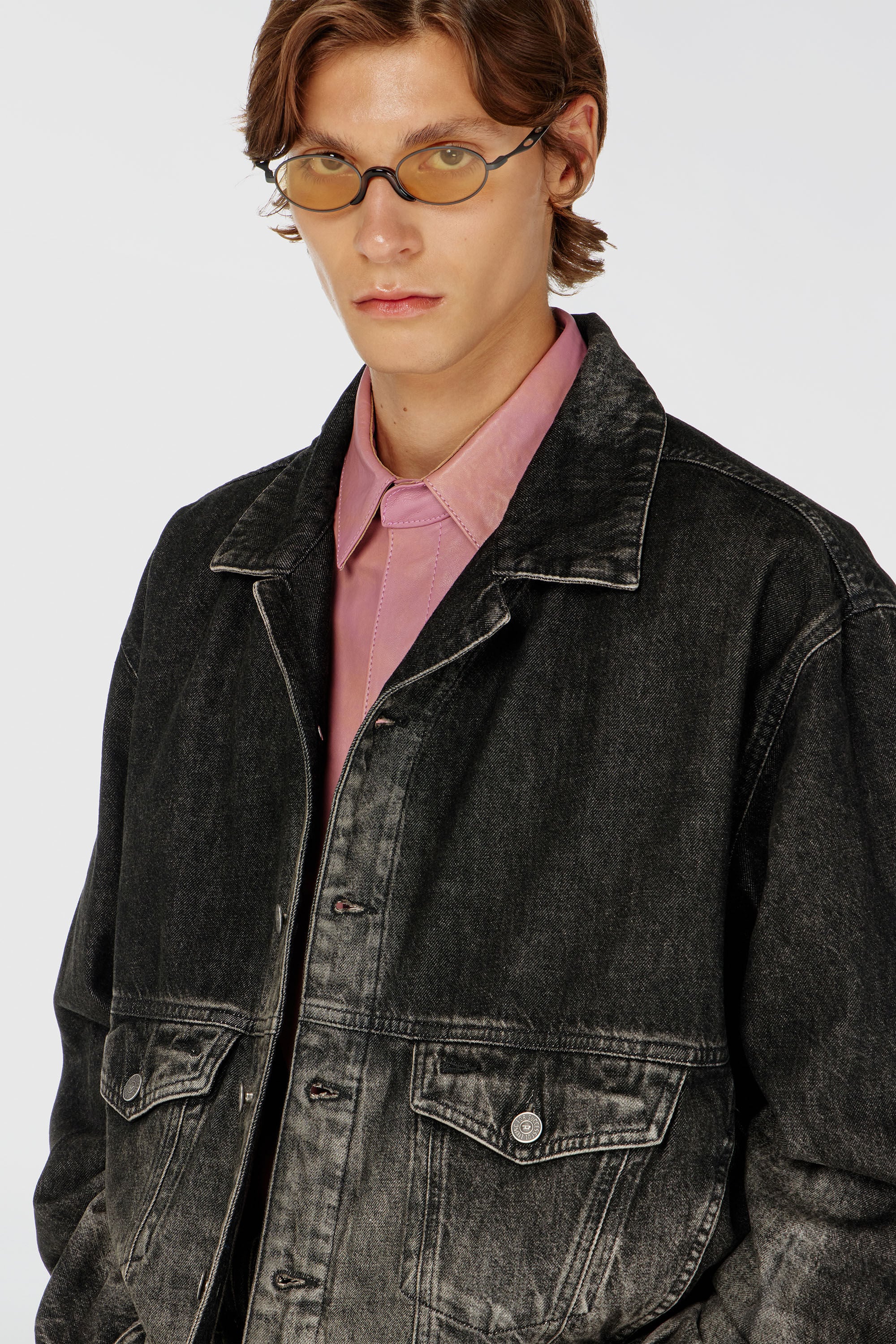 Diesel - D-MORGHI-FSJ, Man's Trucker jacket in dirty-effect denim in Black/Dark grey - 4