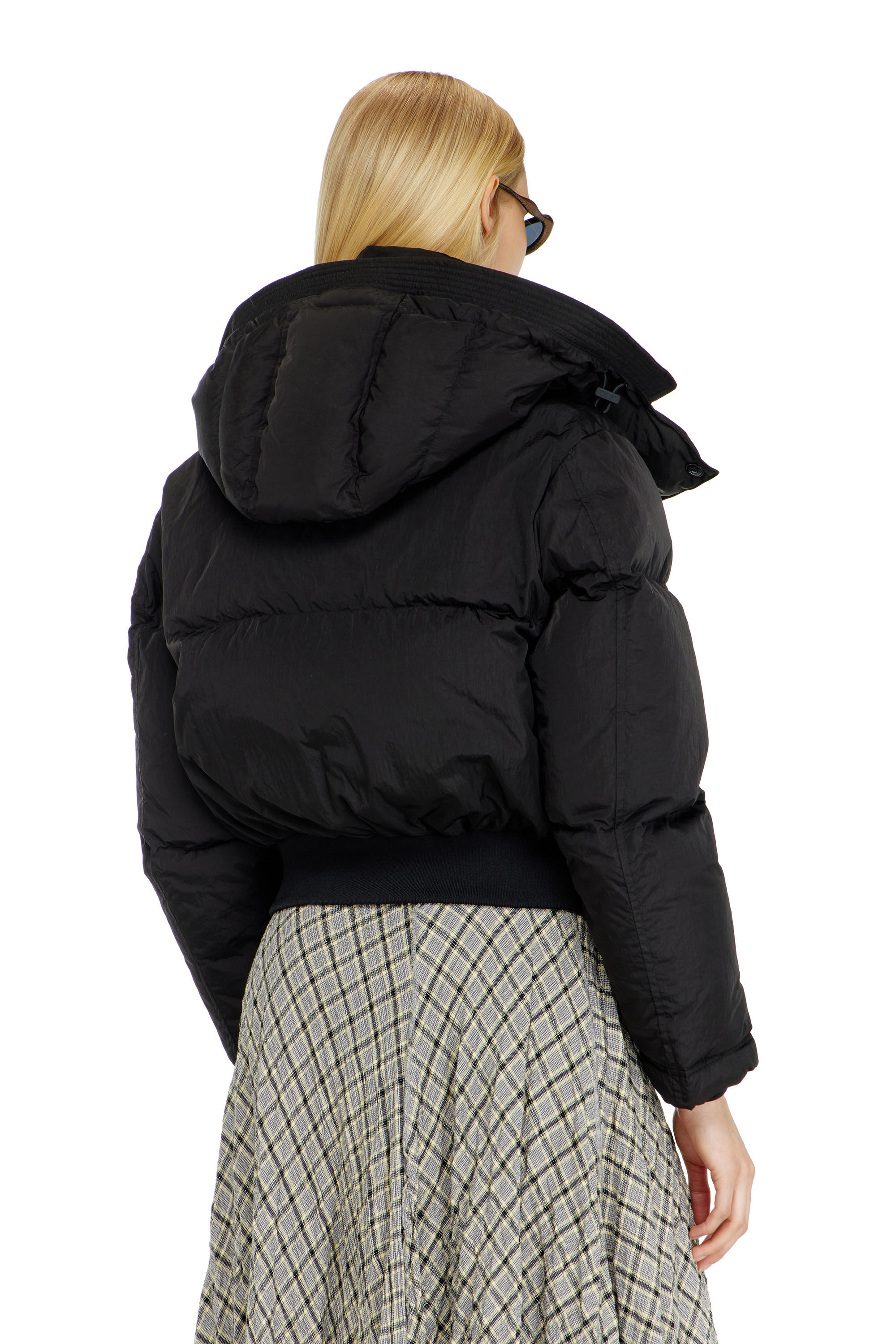 ジャケット・アウター 00s DIESEL short length jkt puff sleeves Women's Wrinkled-nylon down puffer jacket with detachable hood