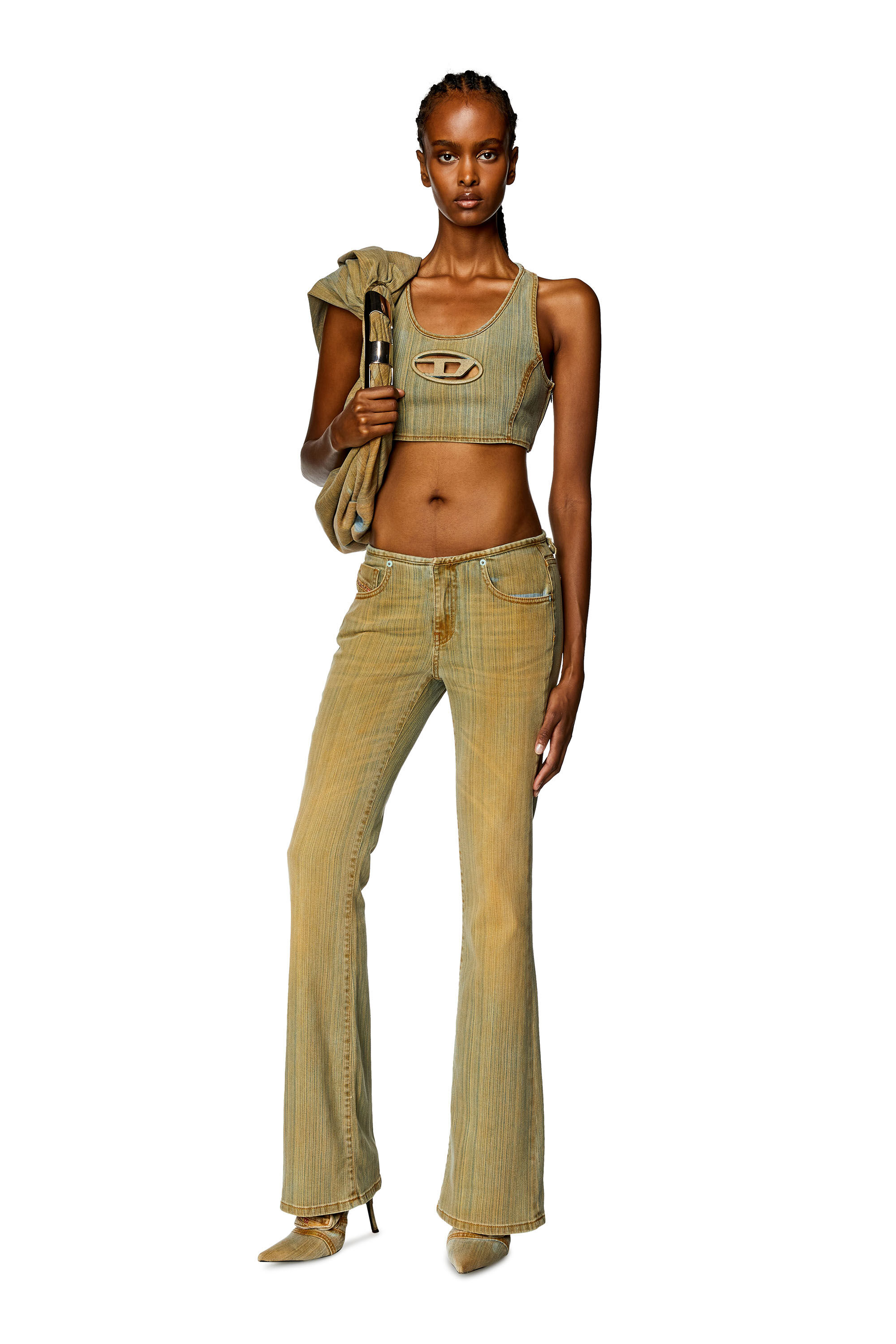 Diesel - DE-TOP-FSD, Female's Cropped top with plaque in Blue/Beige - 1