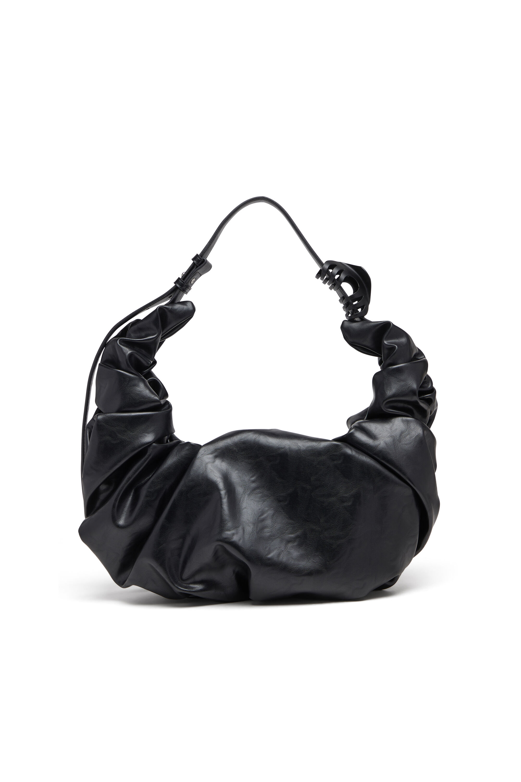 Diesel - GRAB-D HOBO L, Female's Grab-D L-Large scrunched hobo bag in shiny PU in Black - 2