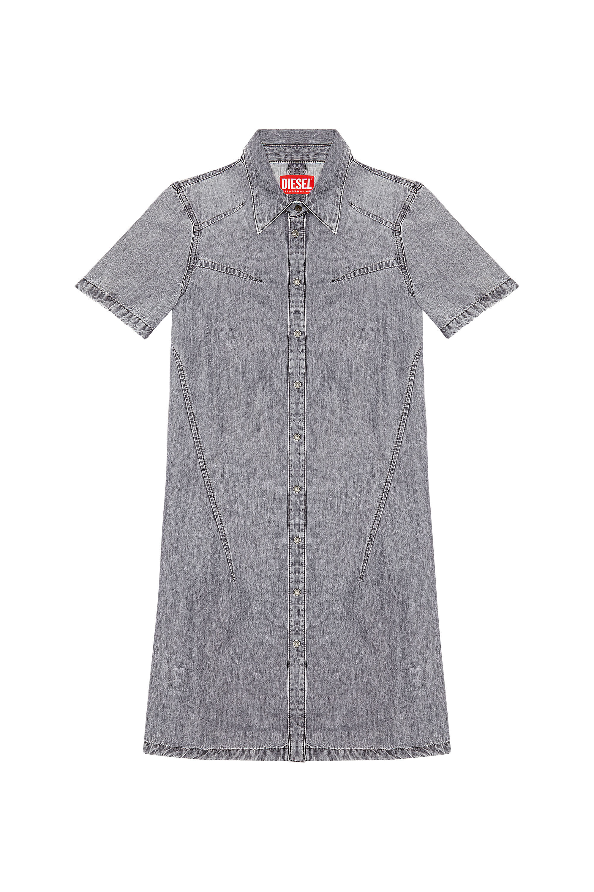 Diesel - DE-SHIRTY, Robe chemise boutonnée en denim clair Femme in Gris - 2