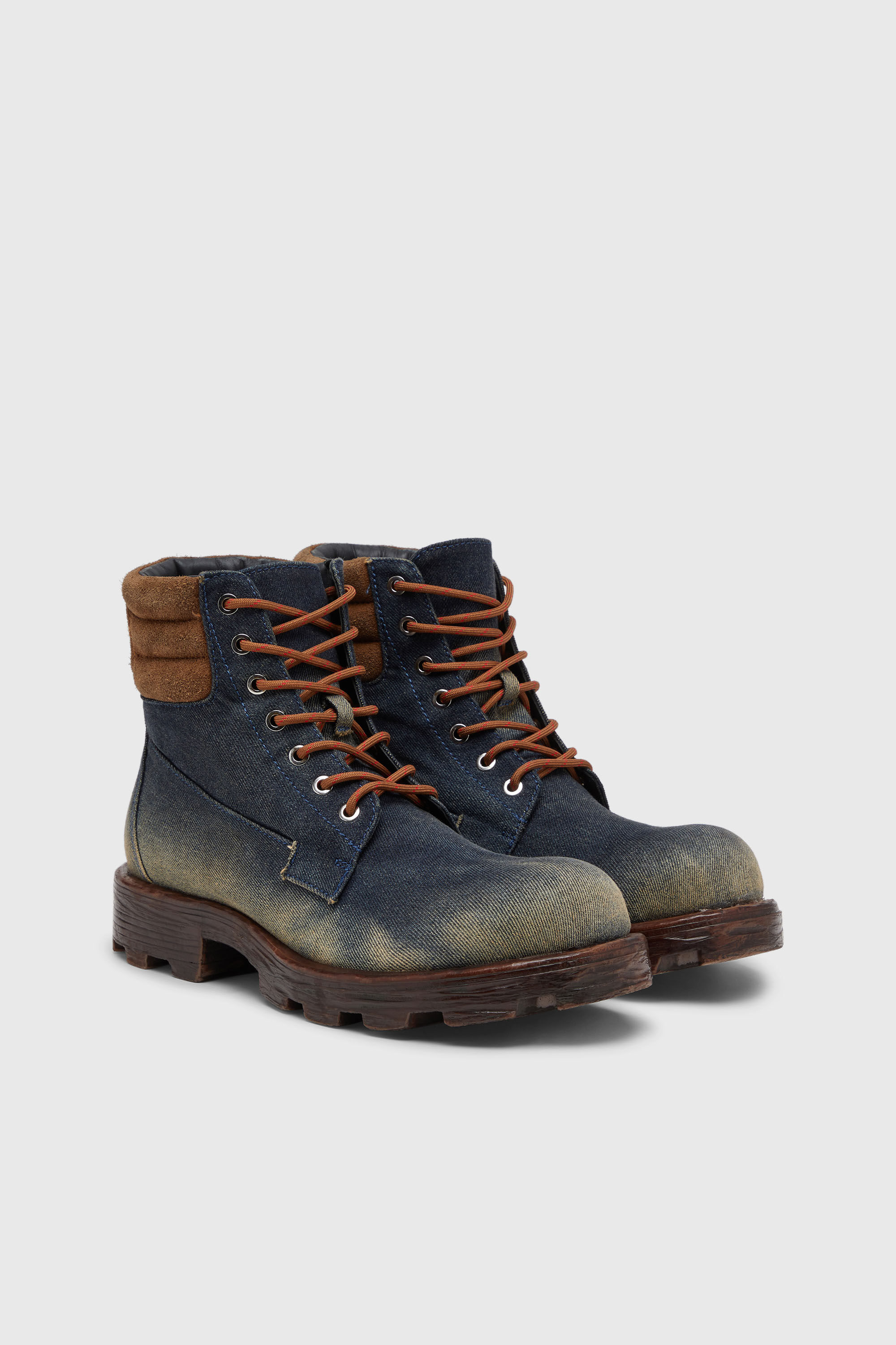 Men's D-Hammer-Combat boots in denim and suede | Blue | Diesel US
