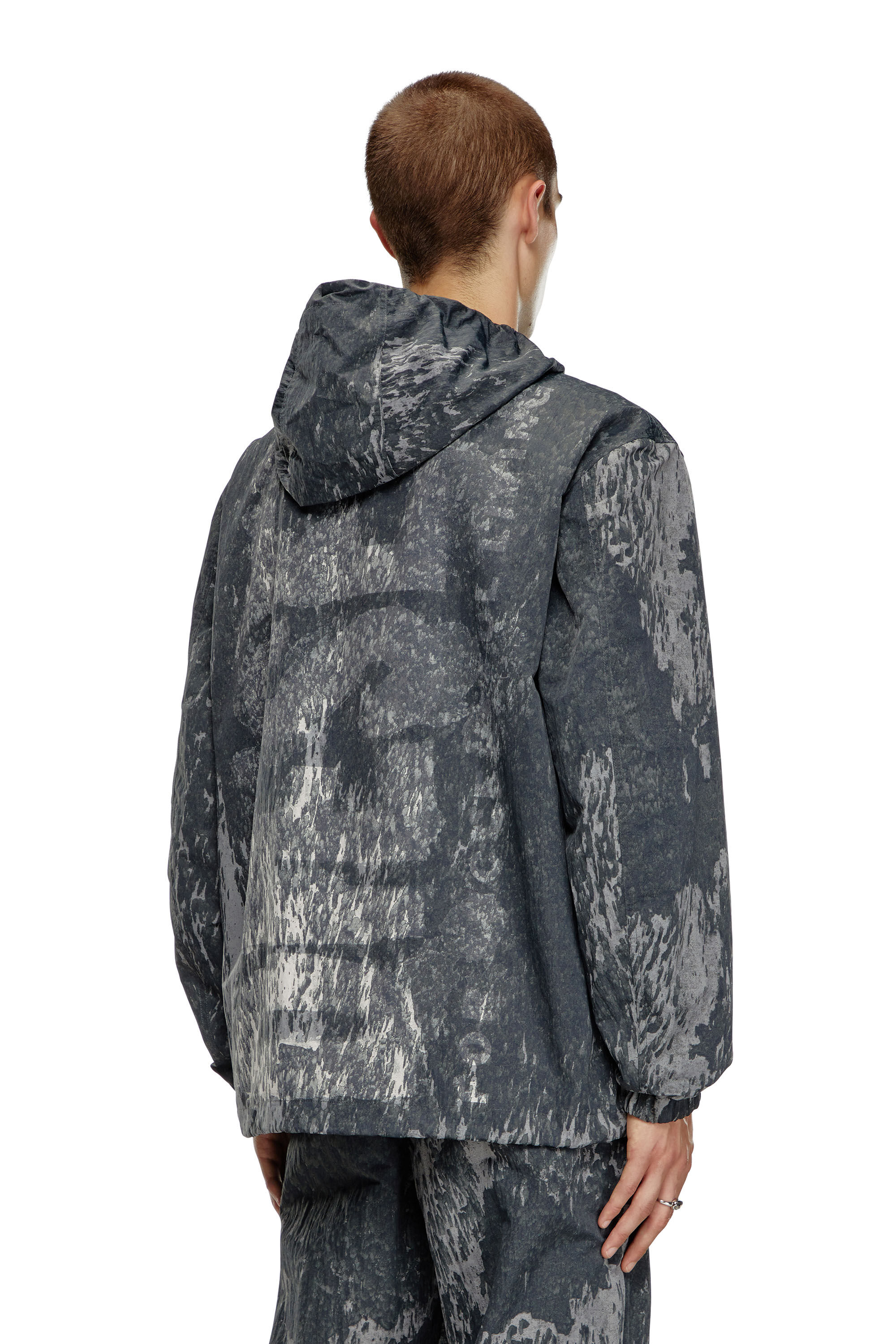 Diesel - J-BRICK, Male's Hooded windbreaker with Rain Camo print in Black - 5