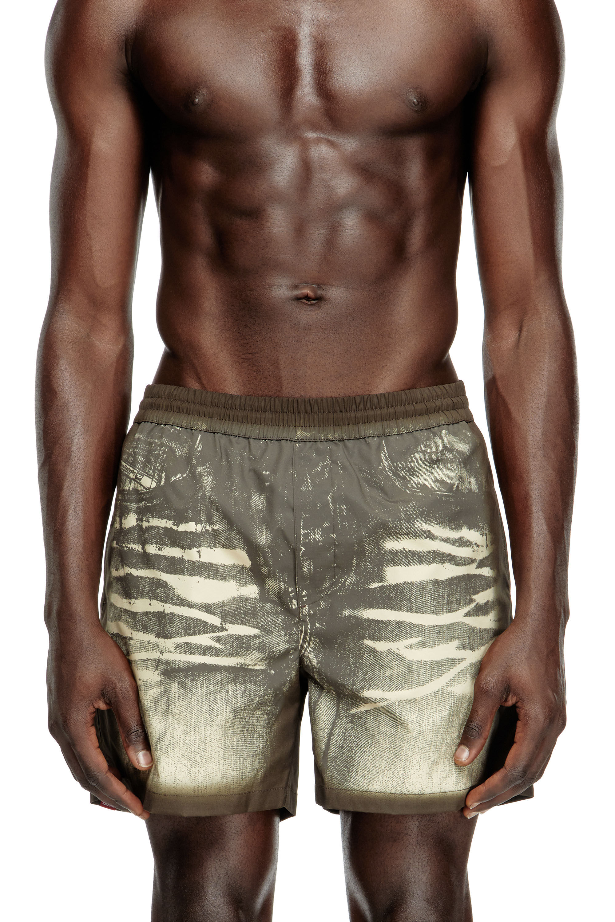 Diesel - RIO-41-DNM, Man's Mid-length swim shorts with denim print in Brown - 1