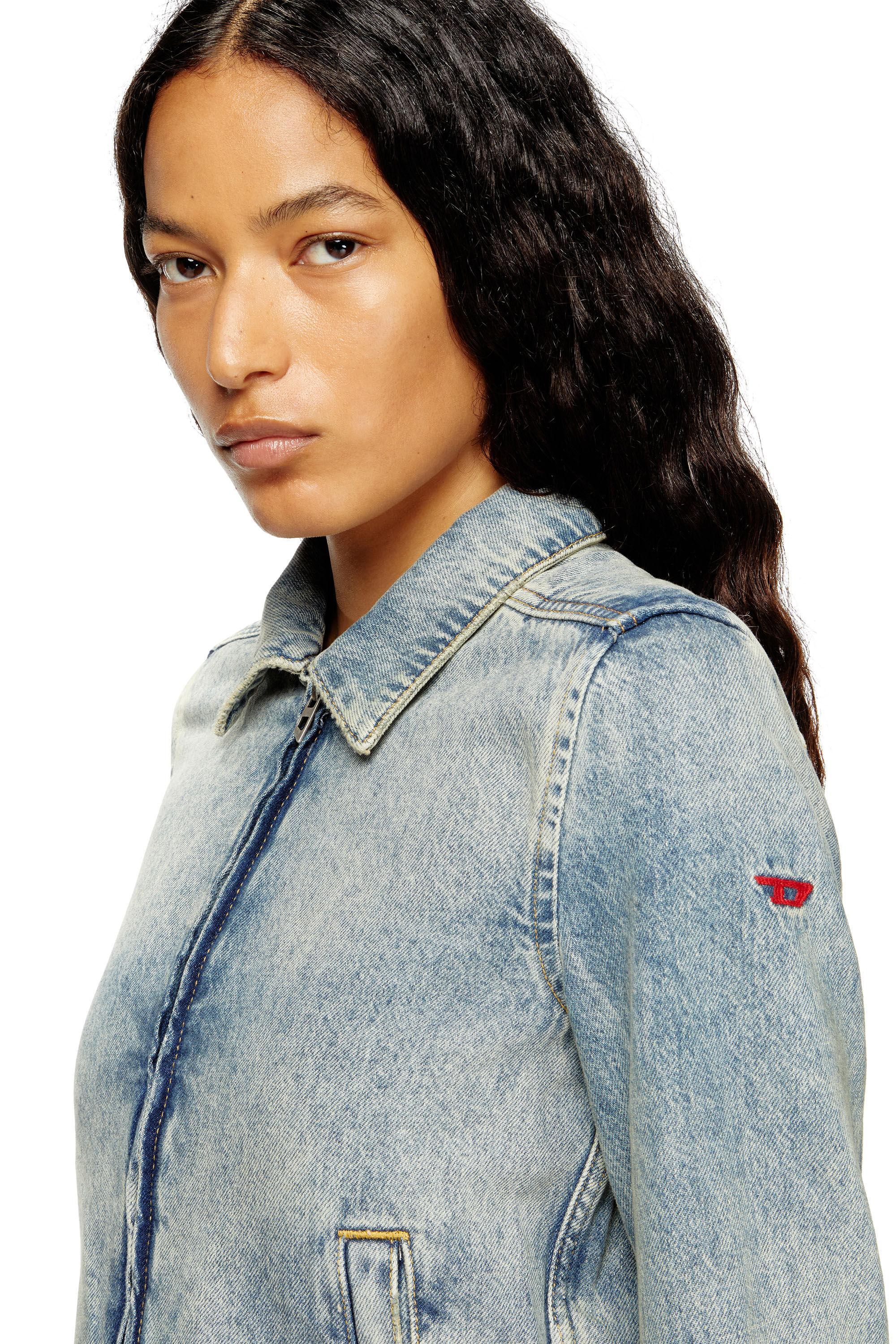 Women's Jacket in dirt-effect fluid denim | Blue | Diesel {{Country}}