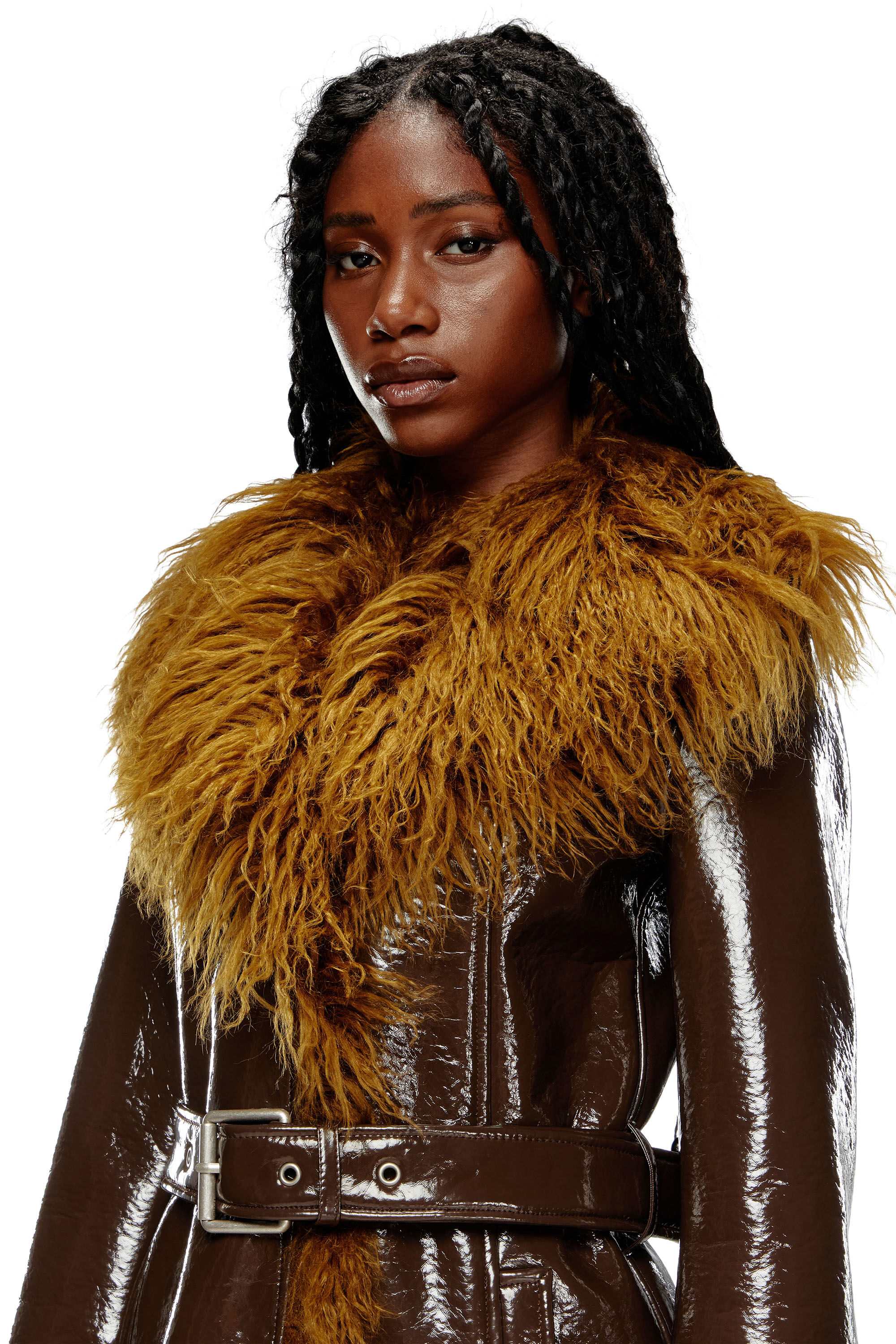 Women's Coated trench coat with shaggy trims | Brown | Diesel