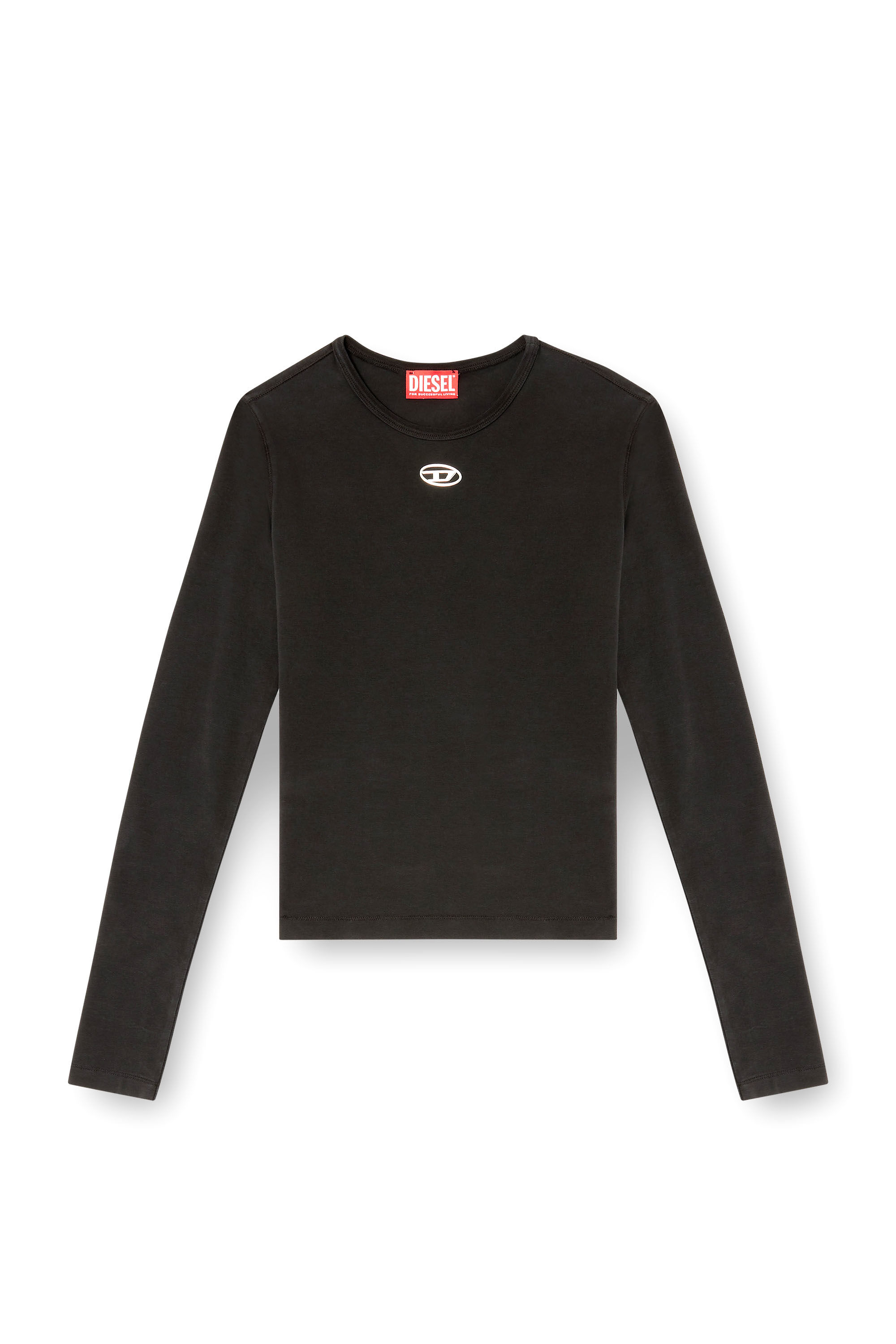 DIESEL リブニット 長袖 ブラック Sサイズ Women's Cotton sweater with Oval D logo | Black | Diesel {{Country}}