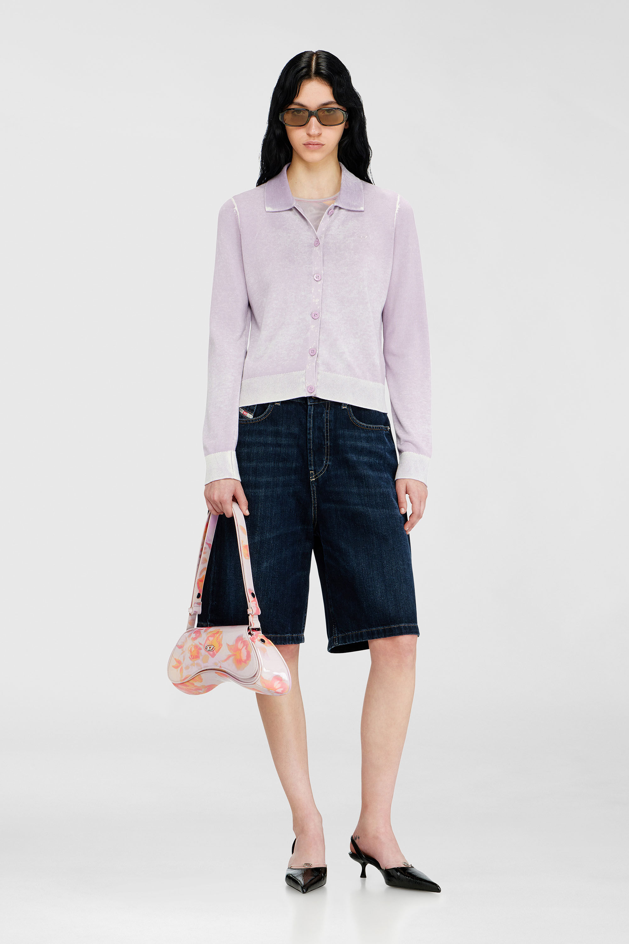 Diesel - M-LOREN, Woman's Cardigan with faded reverse print in Lilac - 1