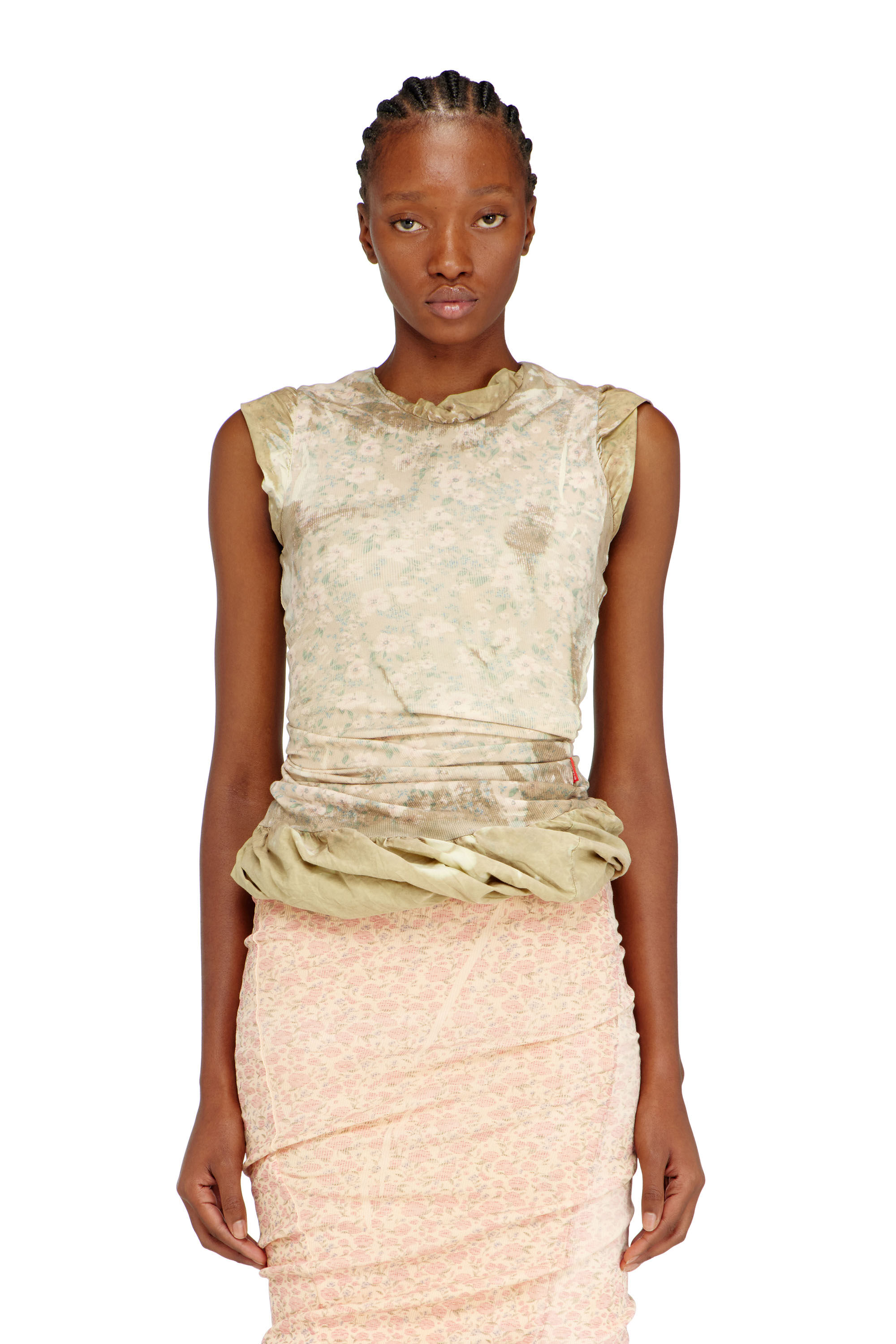 Women's Layered top with bleached effect | Green | Diesel {{Country}}