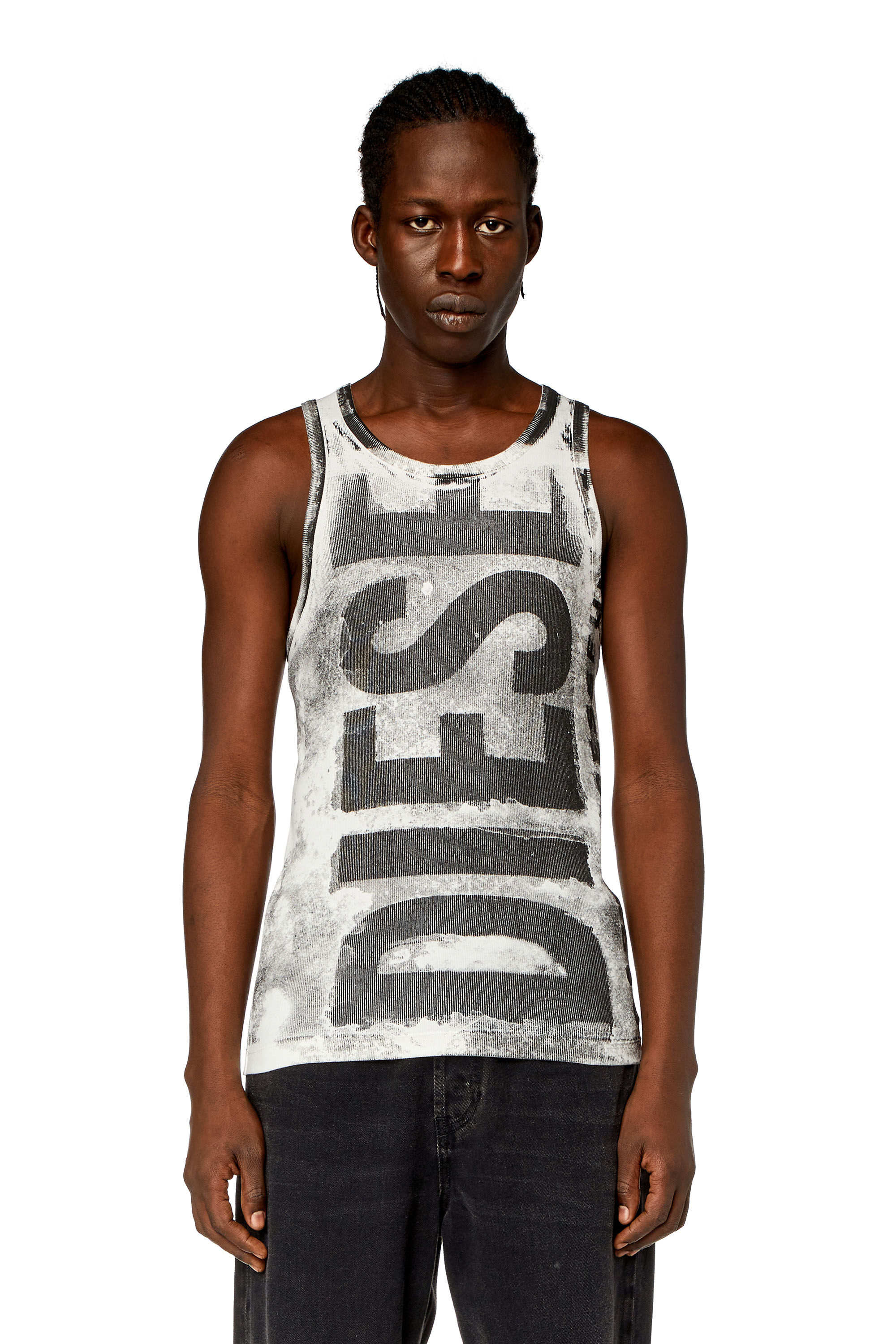 DIESEL Men's Sleeveless Knit Tシャツ Women's Rib-knit top with small logo plaque | Black | Diesel