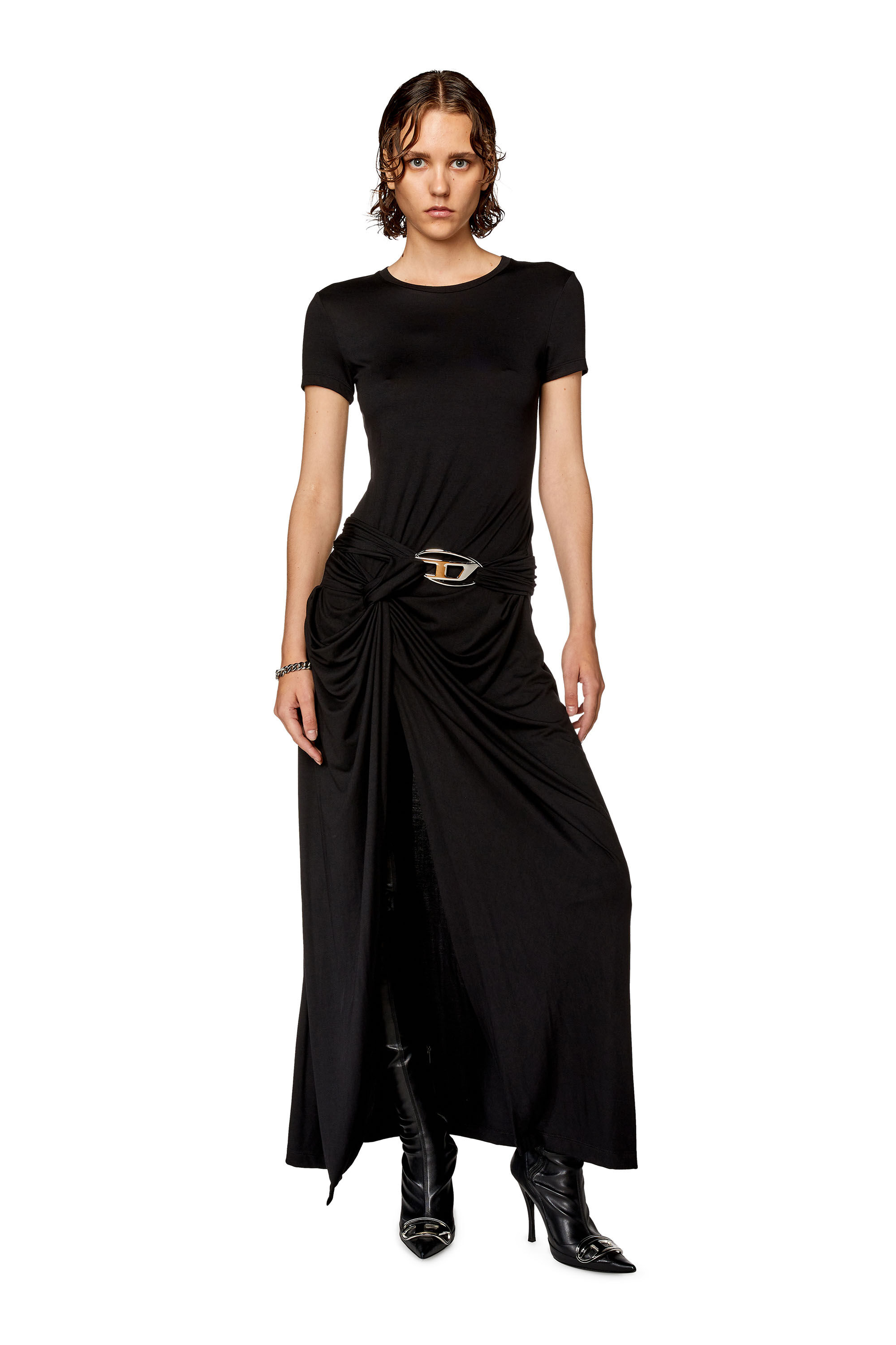Diesel - D-ROWY, Woman's T-shirt dress in stretch modal in Black - 1
