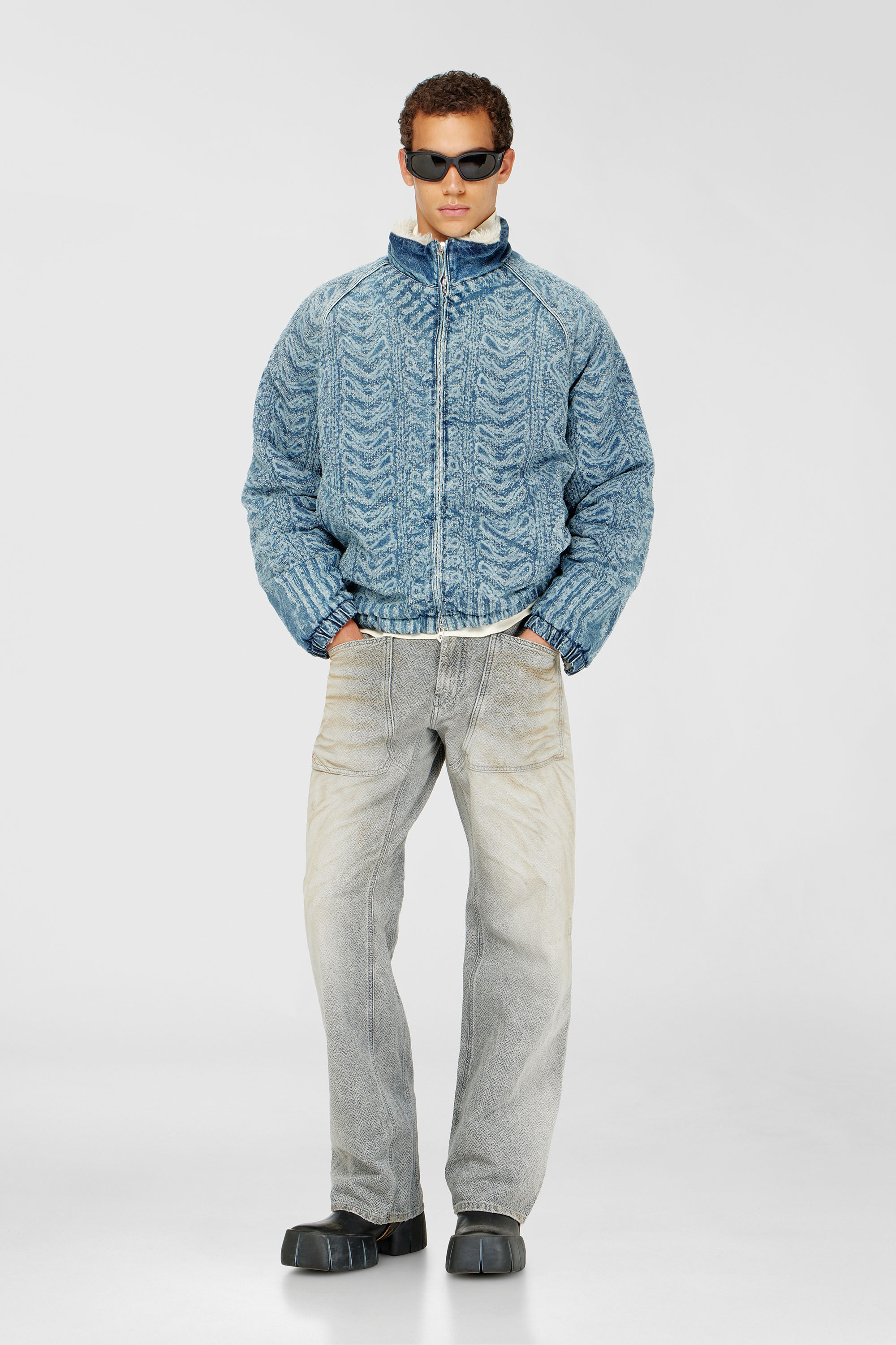 Men's Jacket in cable-knit-effect denim | Blue | Diesel US