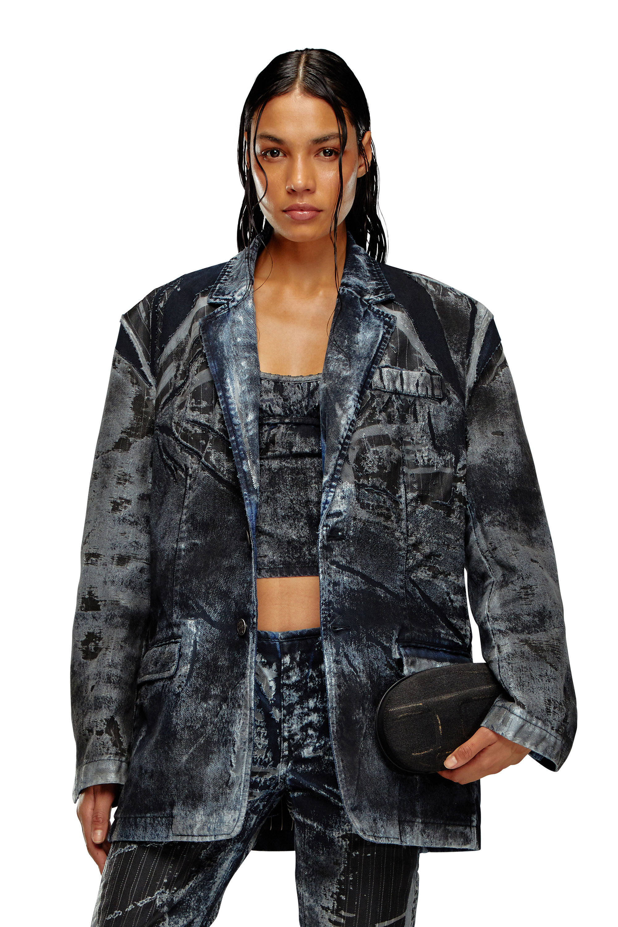 Diesel - D-BLA-DEV-FSE, Blazer en denim dévoré à fines rayures Mixte in Polychrome - 7