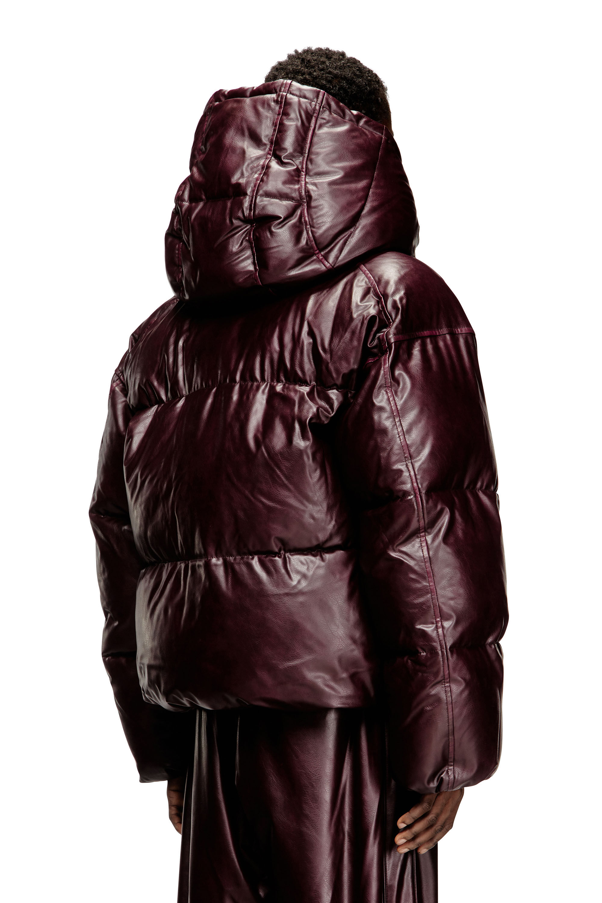Men's Hooded puffer jacket in burgundy | Red | Diesel
