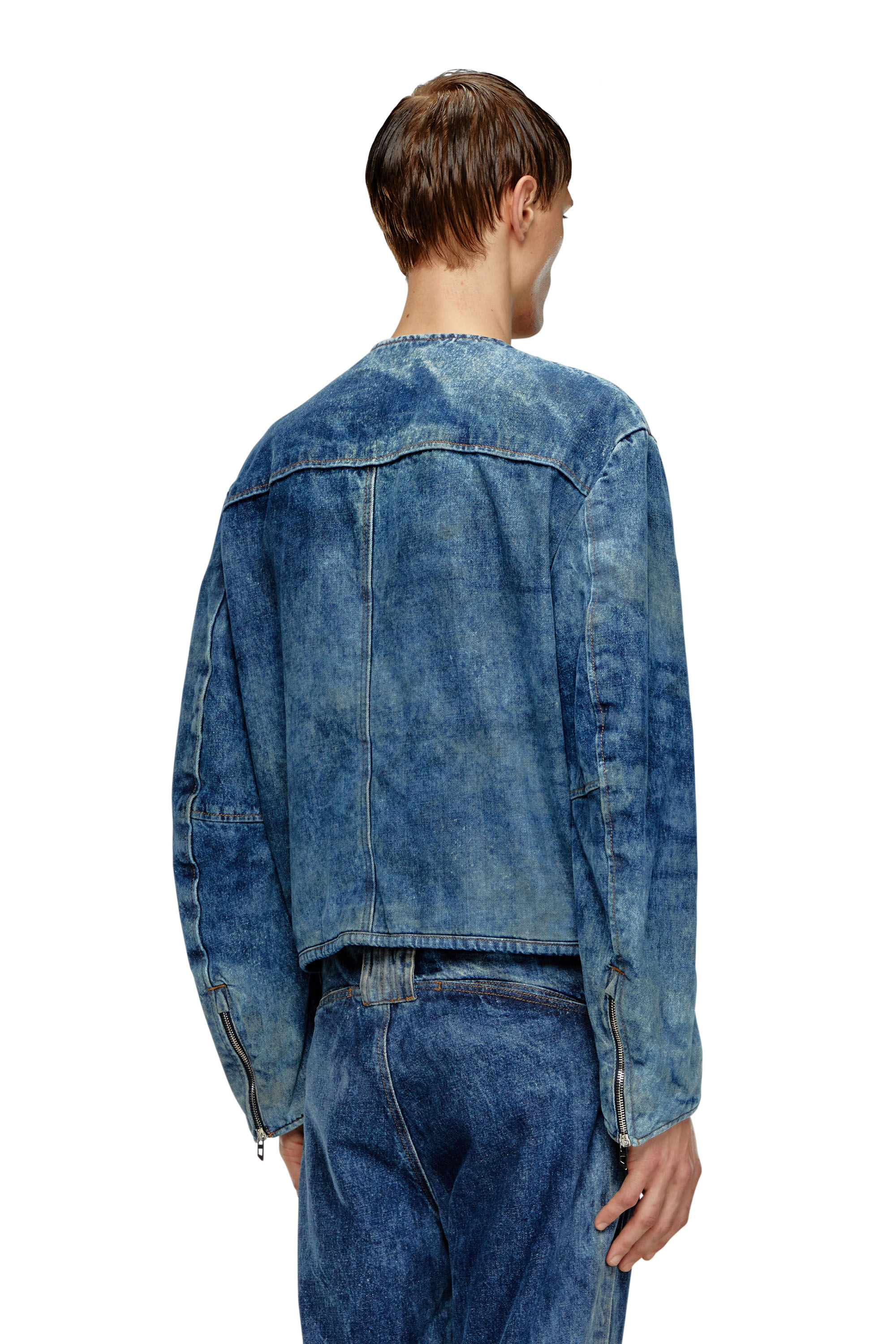 Diesel - D-CALUR-FSE, Veste en denim avec zip style biker Homme in Bleu - 5