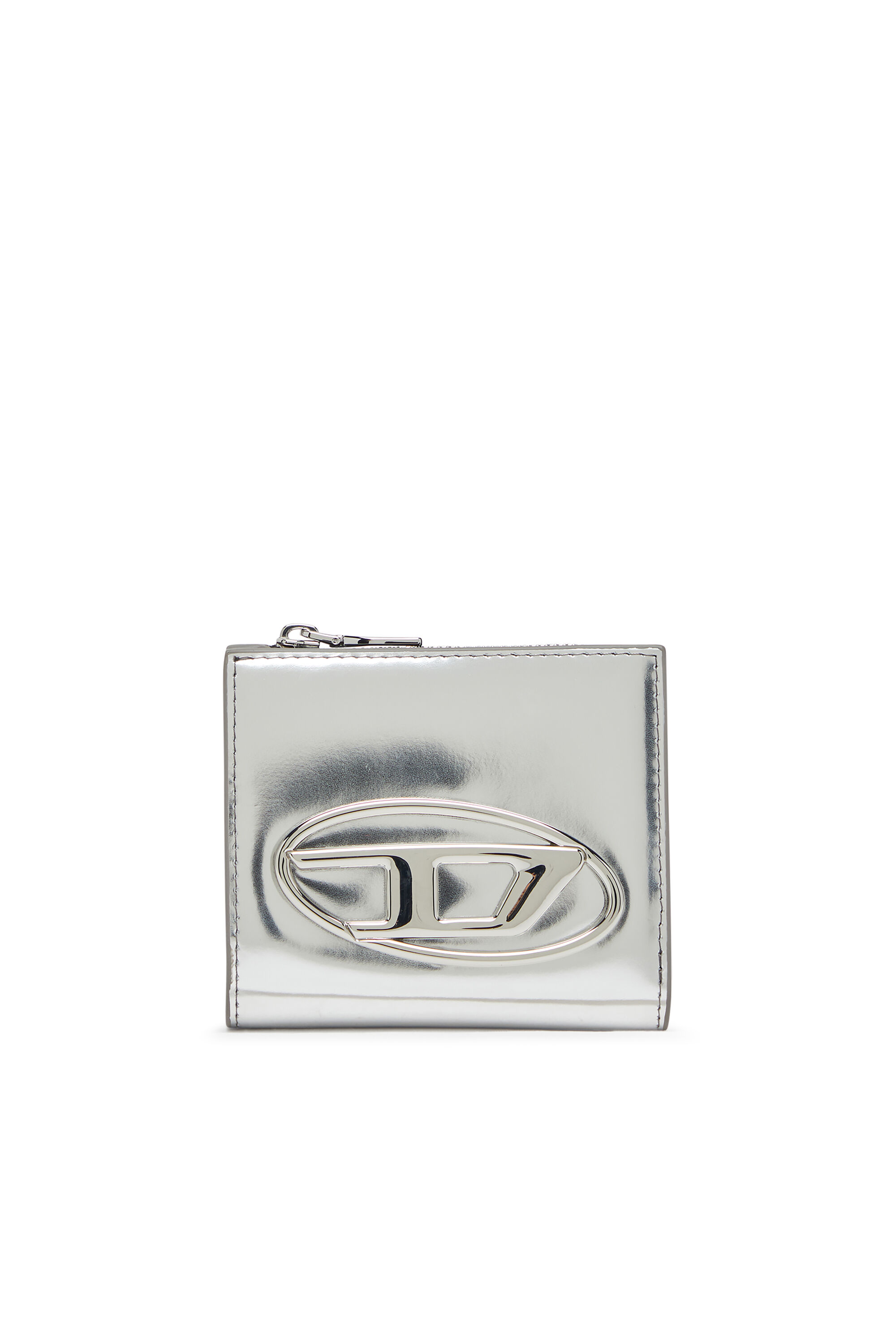 Women's Bi-fold card holder in mirrored leather | Silver | Diesel
