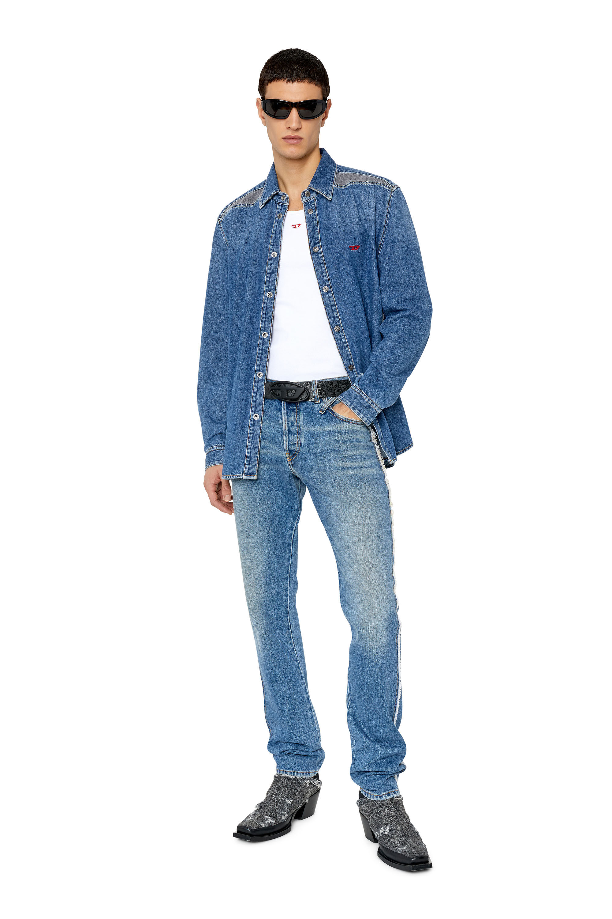 Diesel - D-SIMPLY-RS, Chemise en denim avec empiècements contrastés Homme in Bleu - 1