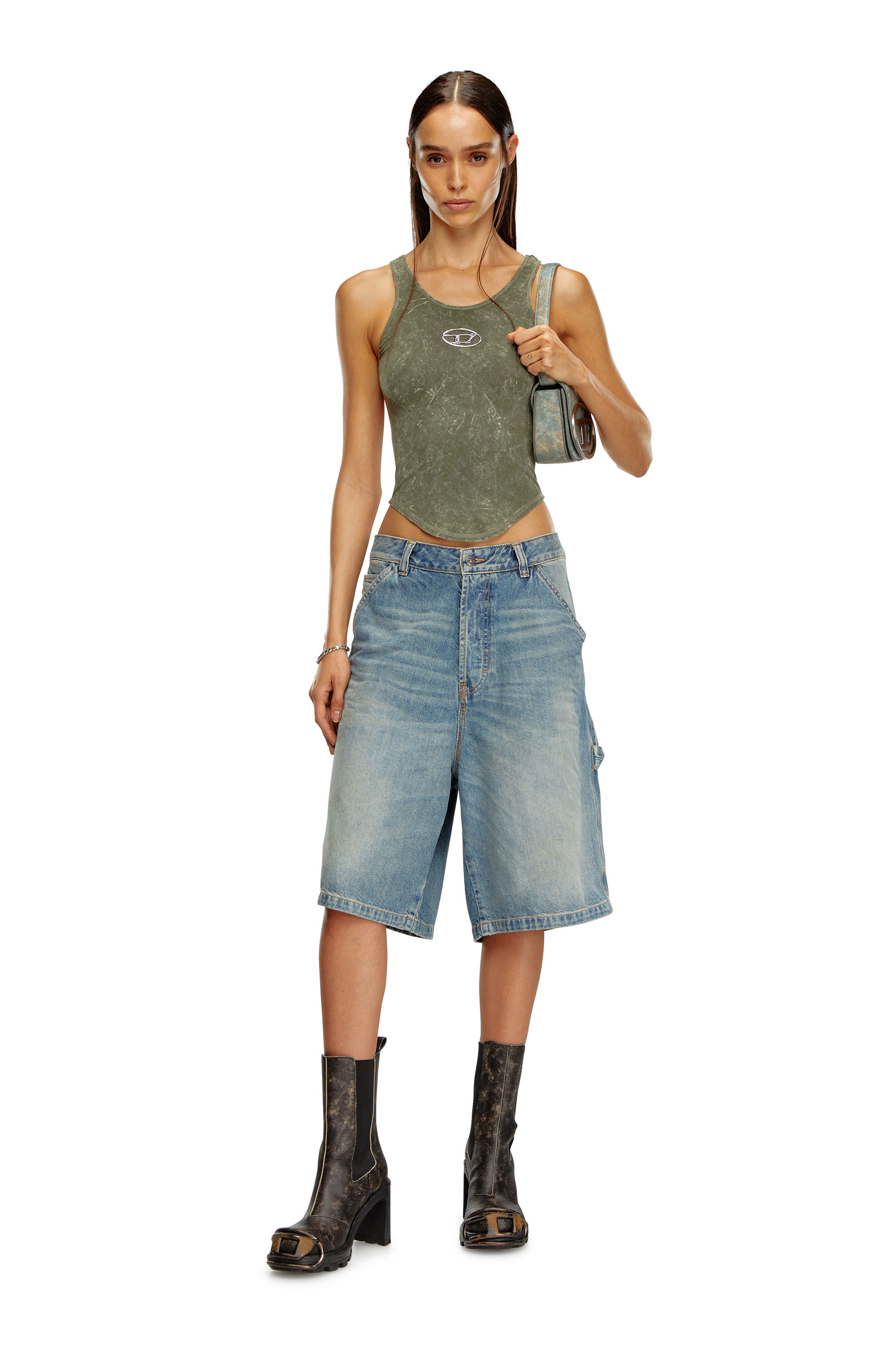 Diesel - T-AVENA-P1, Top ouvert à l'arrière avec effet marbré Femme in Vert - 1