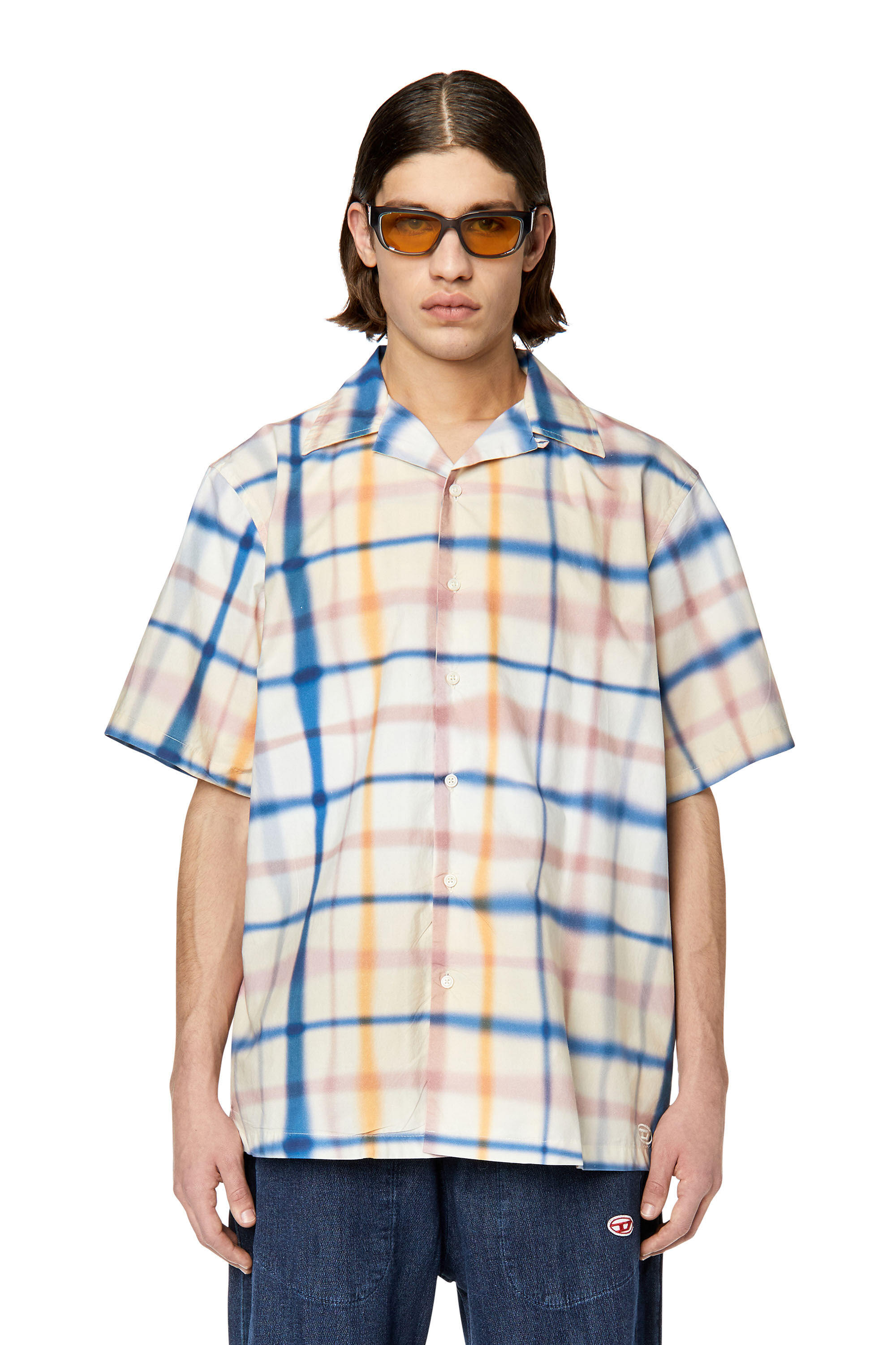 Diesel - S-FRANK-CHECK, Male's Uneven check short-sleeve shirt in Blue/White - 3
